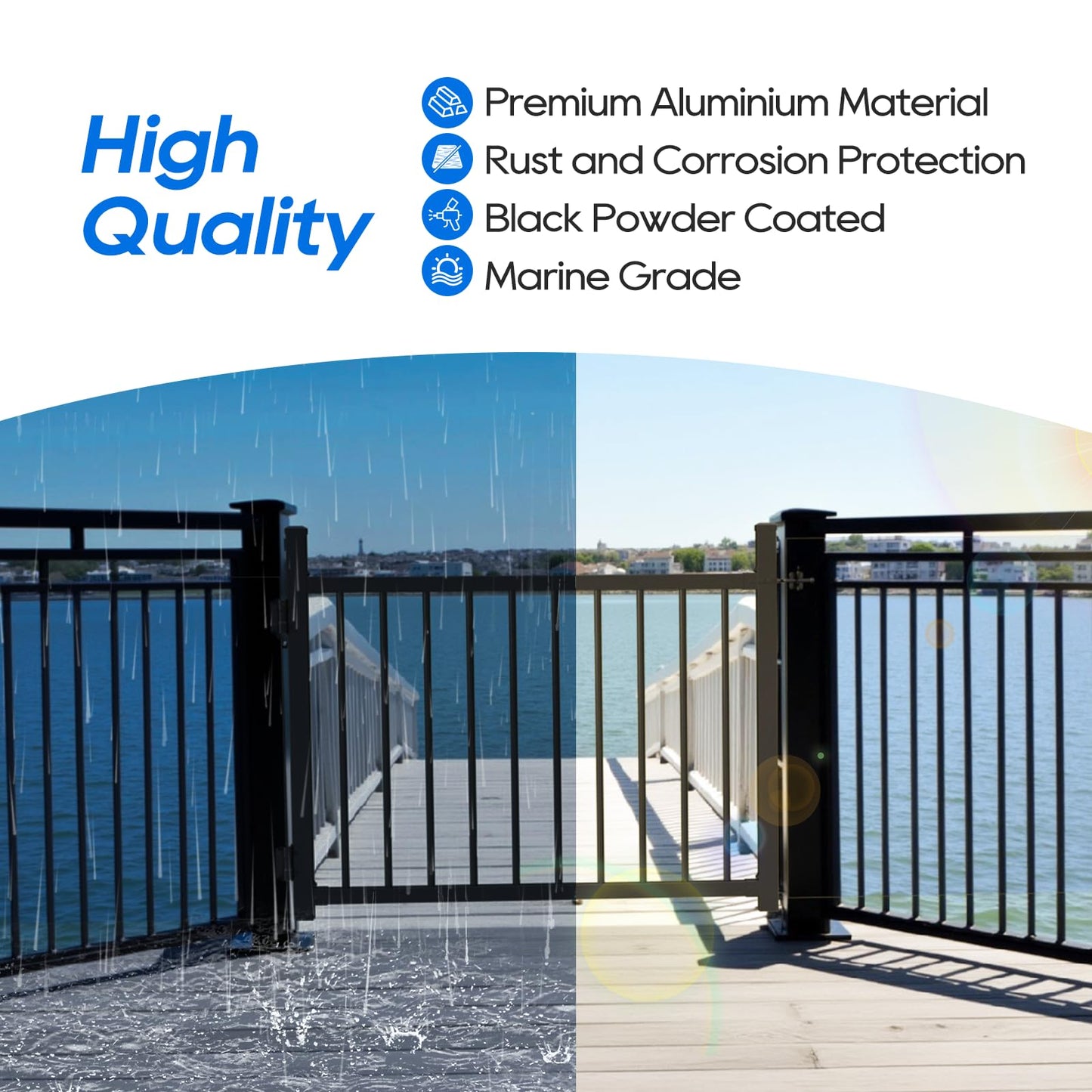 Coliwel 36"x45" Aluminum Gate with Self-Closing Hinges,Round Tube 3/4" pickets,DIY Adjustable Width Black Powder Coated Deck gate Kits Incl. Hinges Latch for Deck Railing Patios Gardens Indoor Outdoor
