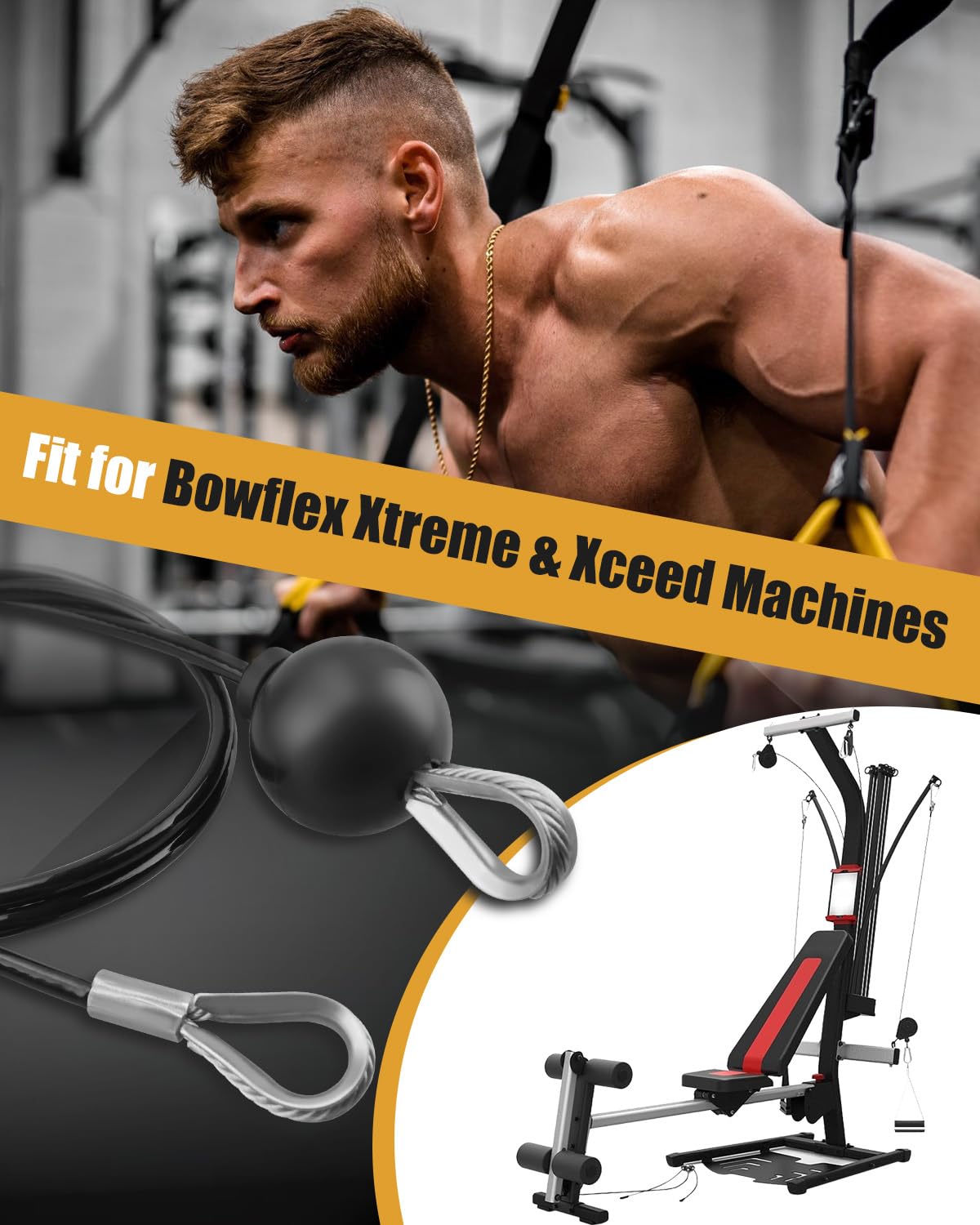 FurnyQuaint LAT Pulldown 41” Cables Fit for Bowflex Xtreme and for Xceed Heavy-Duty Replacement, for Strength Training