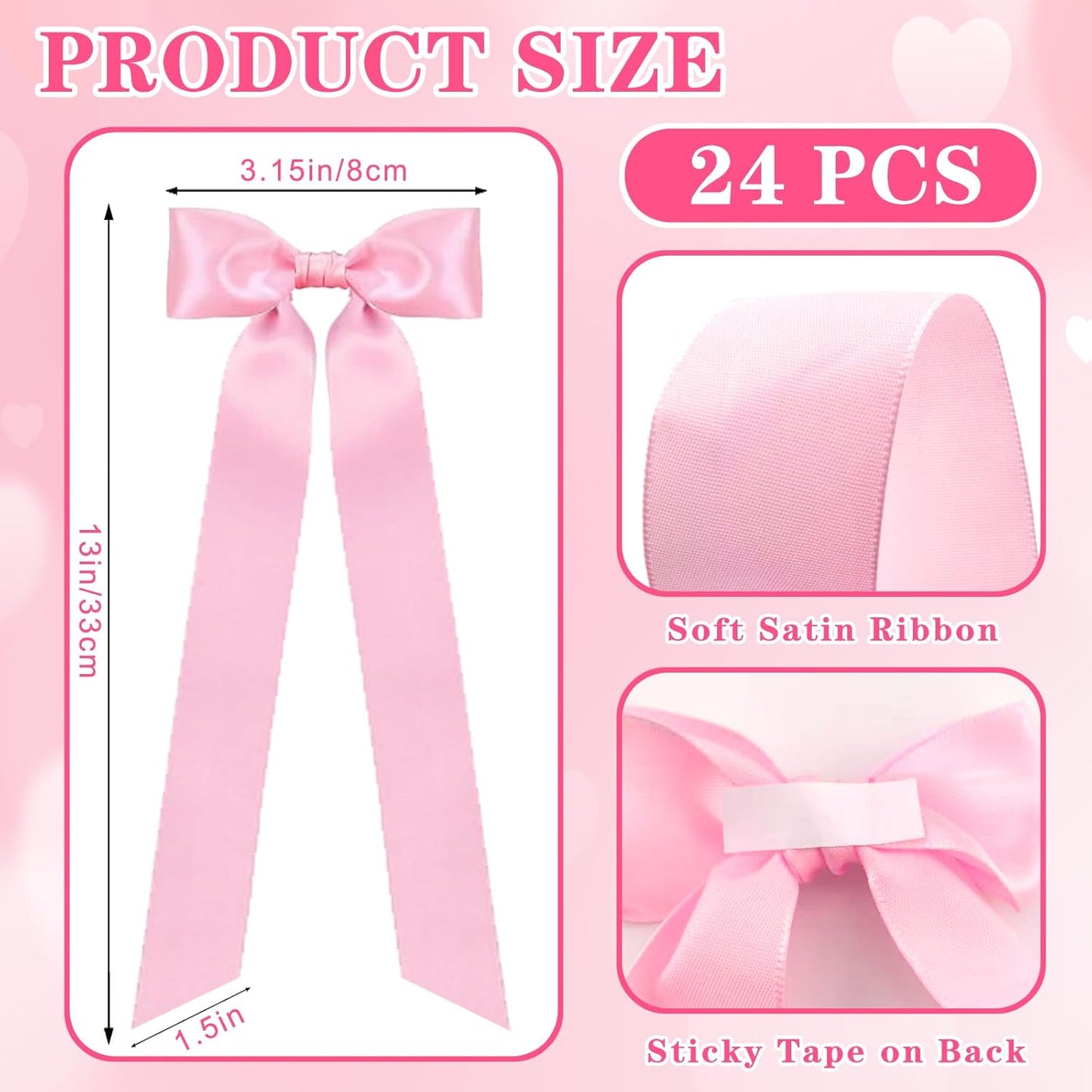 Skiennix 24-Piece Large Pink Candlestick Decoration Bows - Self-Adhesive Gift Wrapping Bows | 13 Inches for Weddings & Parties