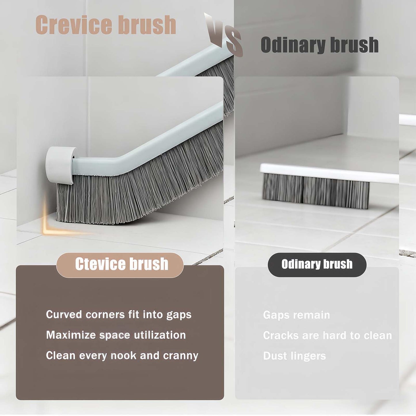 Crevice Cleaning Brush Set-9-Piece, Scratch-Free Hard Bristle Gap Scrubber with Protective Tip, Non-Shedding Detail Brushes for Window Tracks, Bathroom Grout, Blenders & Kitchen Sinks