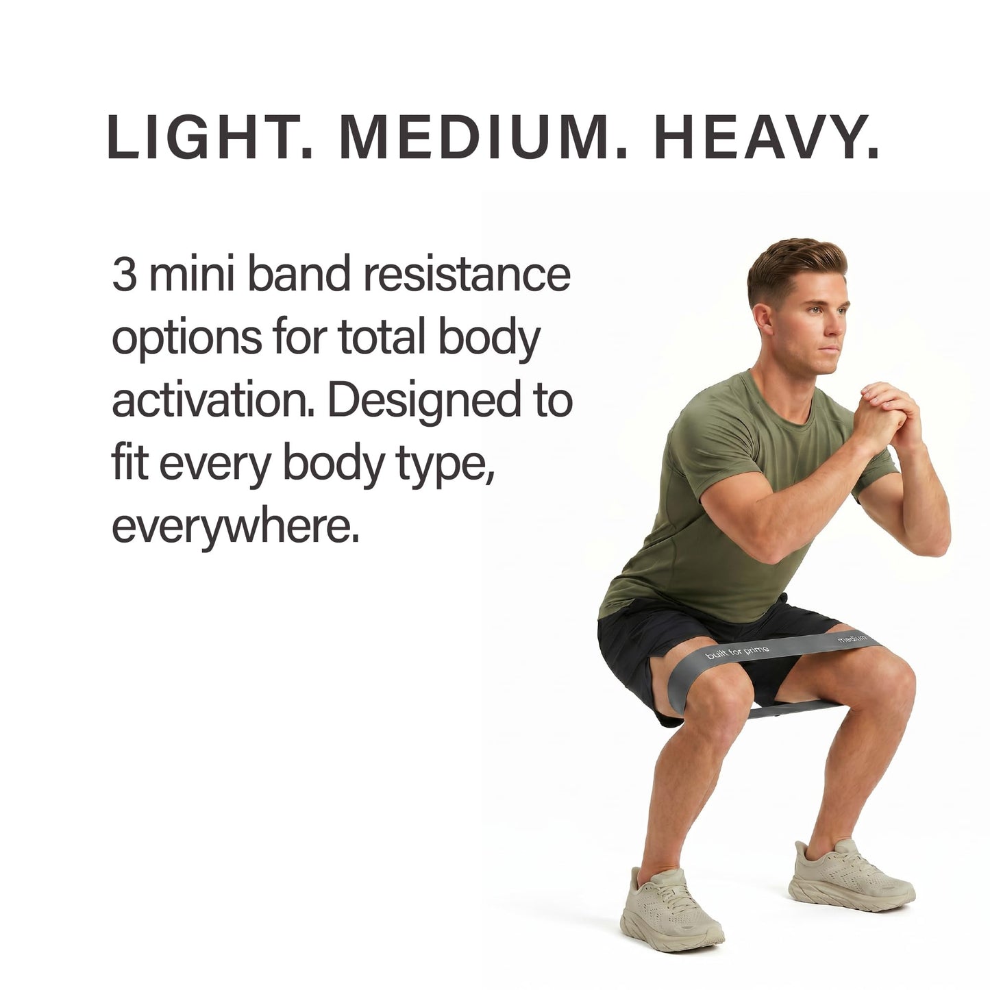 Built For Prime Mini Resistance Bands (Set of 3) – Premium Exercise Bands for Strength Training & Activation – Silverstone, Slate, and Carbon