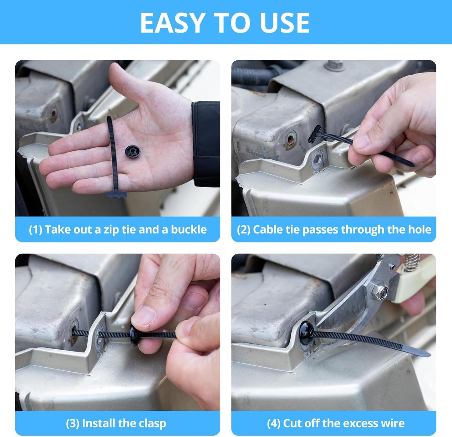 ZMLLAYE 150 Pcs Nylon Universal Cable Tie Buckle - Grip Auto Zip Tie Buckles with Pin & Button Design, Snap Fit Nylon