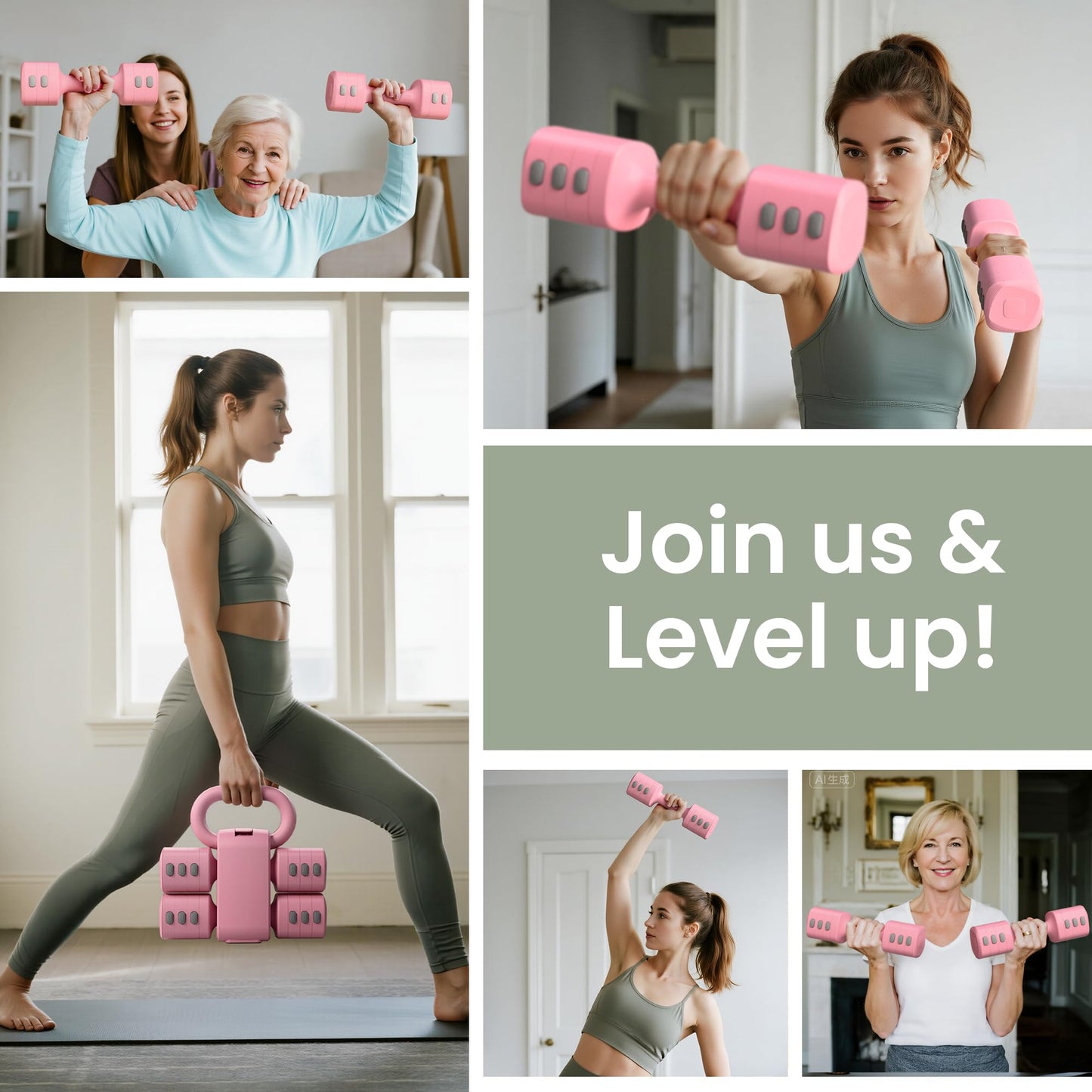 2-in-1 Adjustable Dumbbell Set for Women - 4 Levels (2.2lbs to 12.1lbs) - Home Gym Weights for Women at Home - Fitness Dumbbells