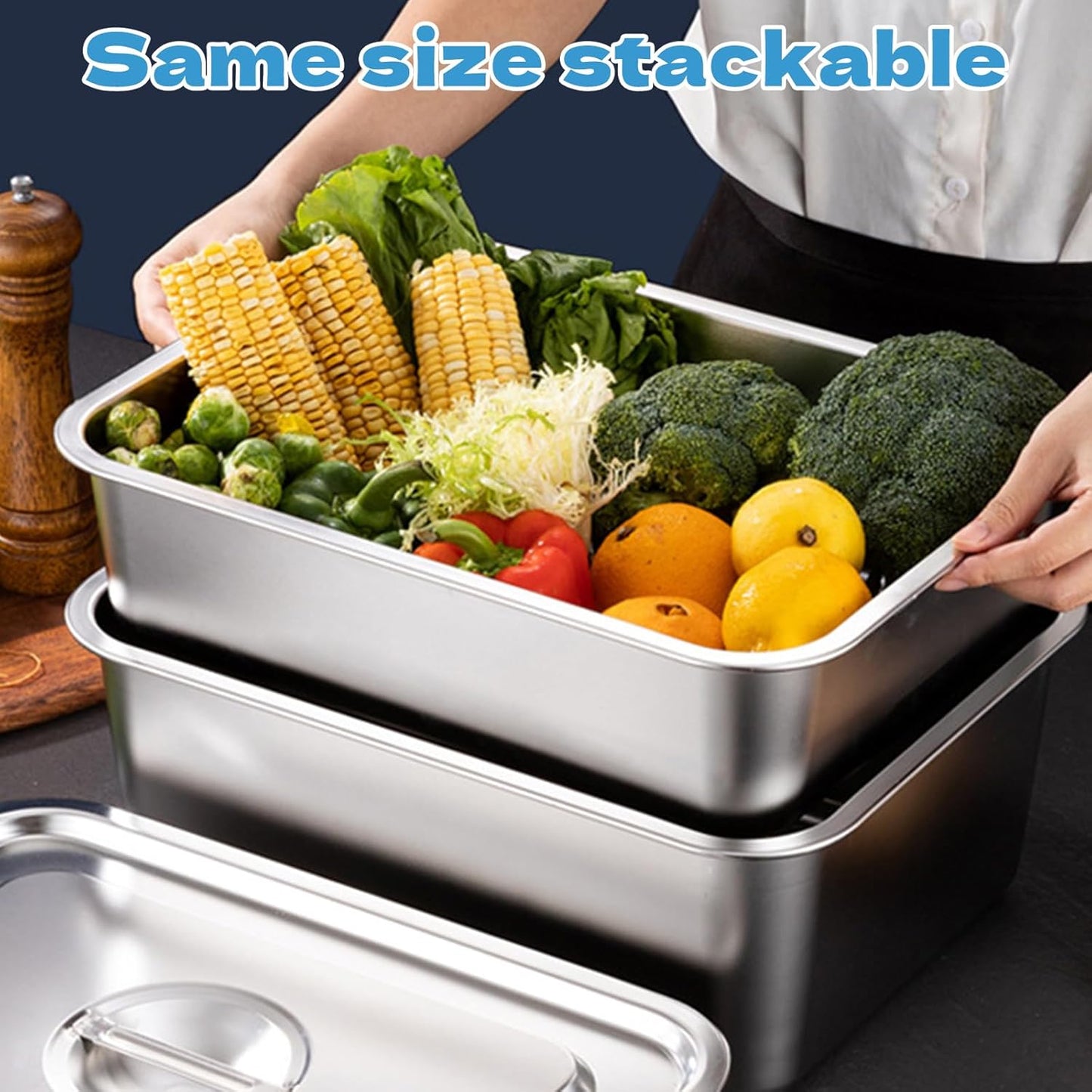 Skiennix 4-Inch Extra Deep Lasagna Baking Pan - 304 Stainless Steel with Lid | 8.5x12.4 Inch, Silver
