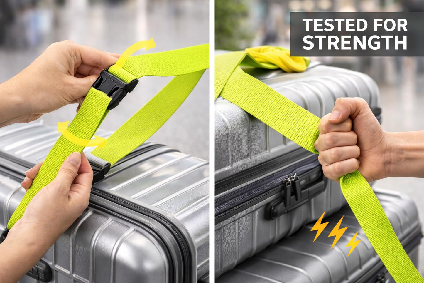 2-Pack Adjustable Luggage Straps with Buckles – Heavy Duty 1 Inch Suitcase Straps for Travel, 9.8ft Durable Packing Straps for Checked Bags
