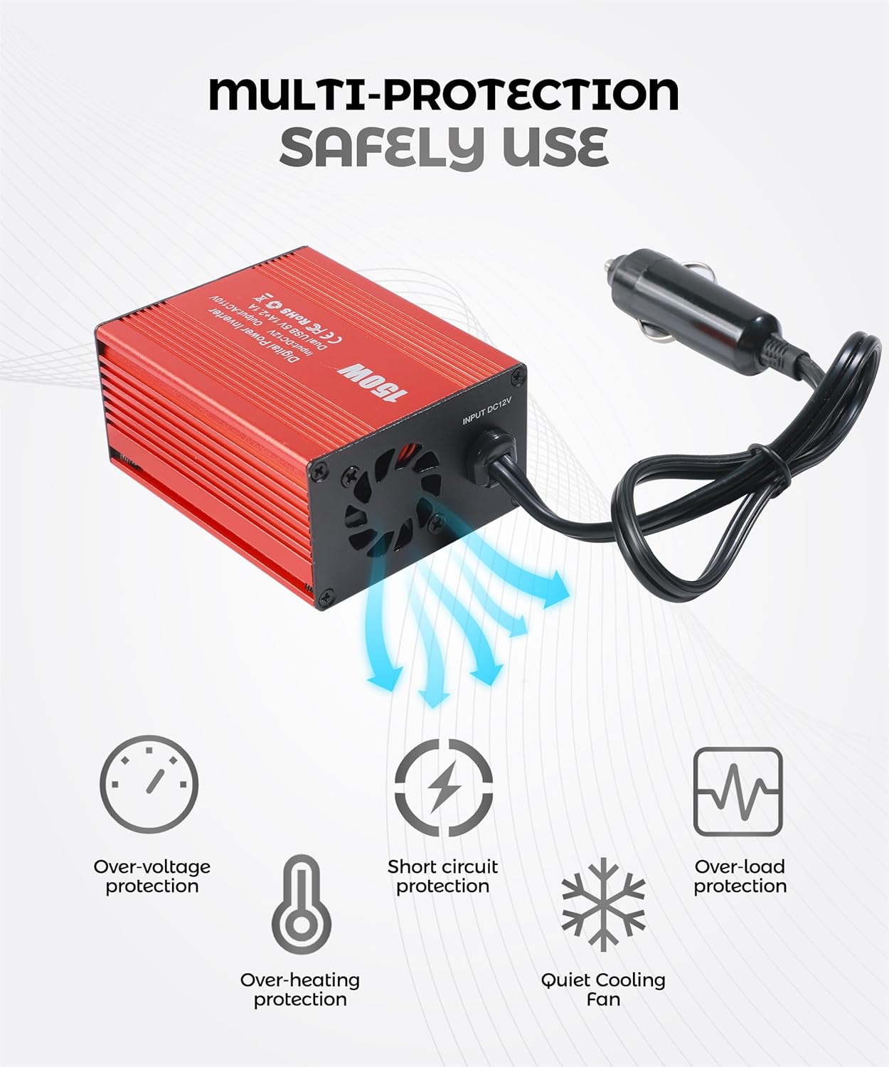 UNLRAE Accessories,150W 3.1A USB,12V 110V Power Inverters for Vehicles,Car Car Power Inverters with Dual DC to AC