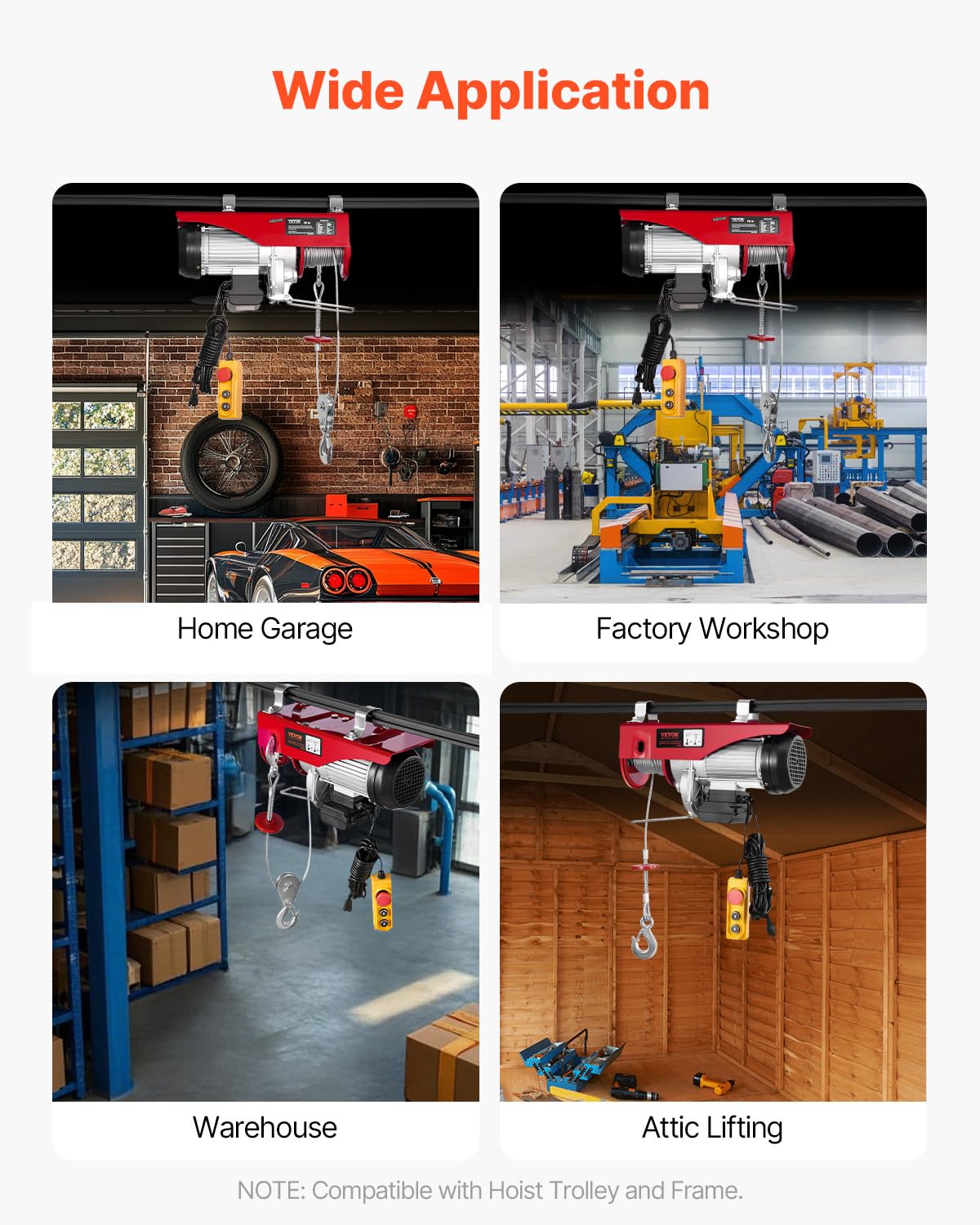 VEVOR 2200lbs Electric Hoist w/14ft Wired Remote Control, 110v Electric Hoist with 40ft Single Cable Lifting Height, for Garage Warehouse Factory Control for Garage, Shop, Hotel, Home