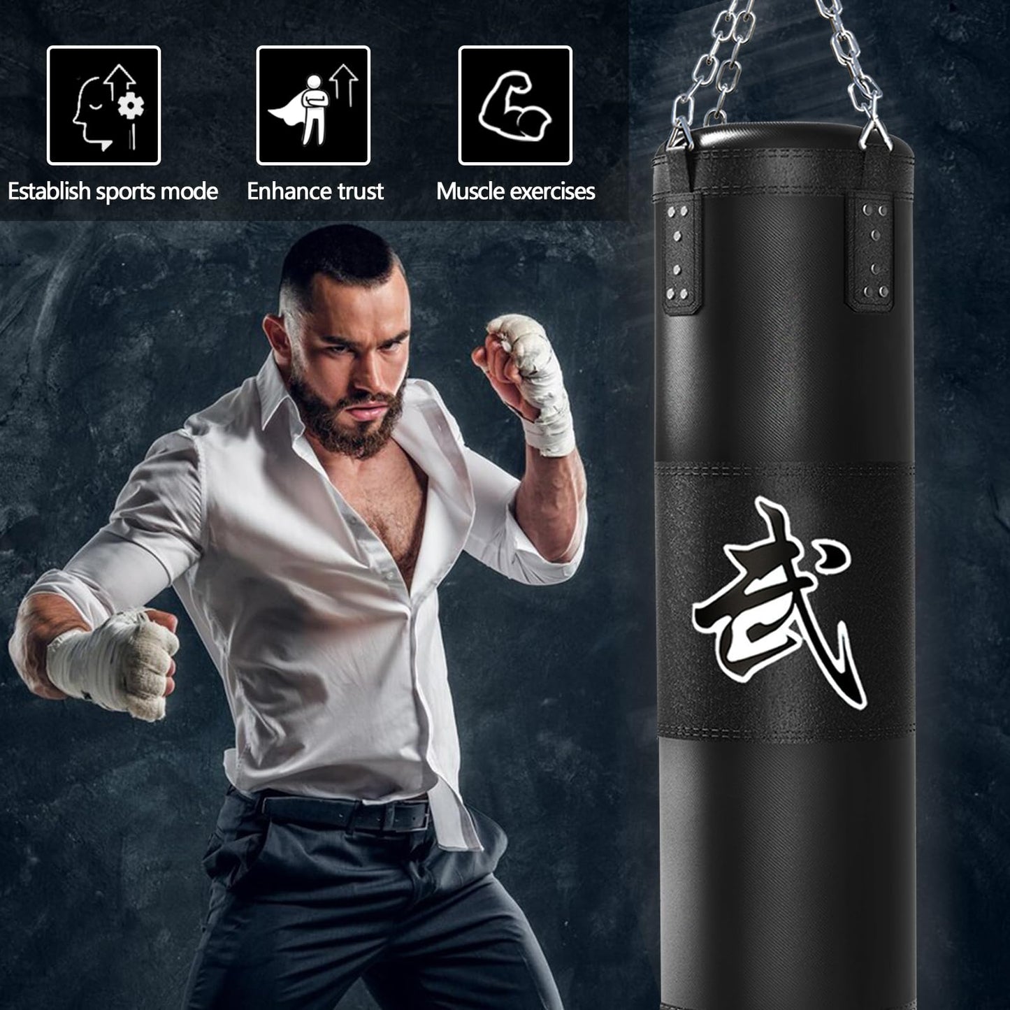 Mesetast Punching Bag for Adults, 4ft Heavy Boxing Bag Set with 12oz Boxing Gloves, MMA Karate Kickboxing Boxing Home Gym Martial Art - Unfilled