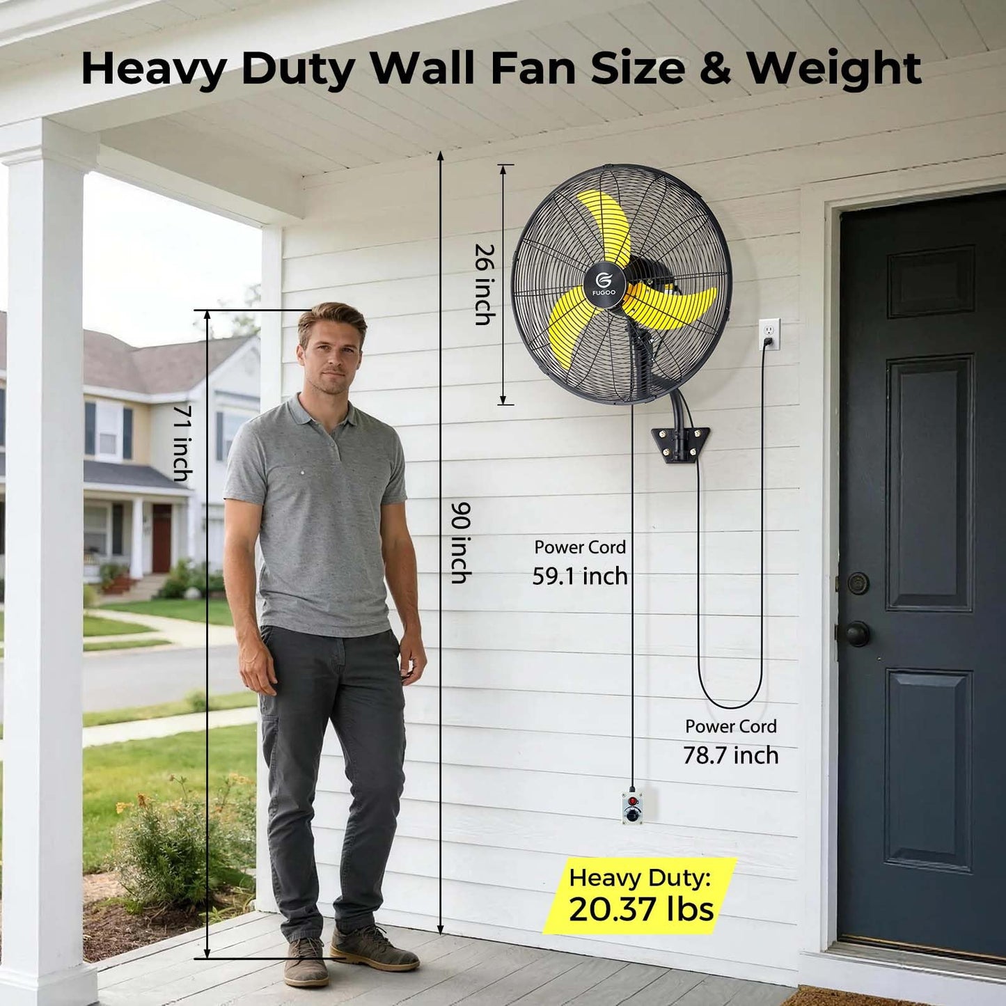 FUGOO High-Velocity Quiet Outdoor Oscillating Wall Mount Fan with Remote, 24 Inch-6000 CFM, Waterproof, Brushless DC Motor, 50% Energy Savings for Patios, Garage, Workshop