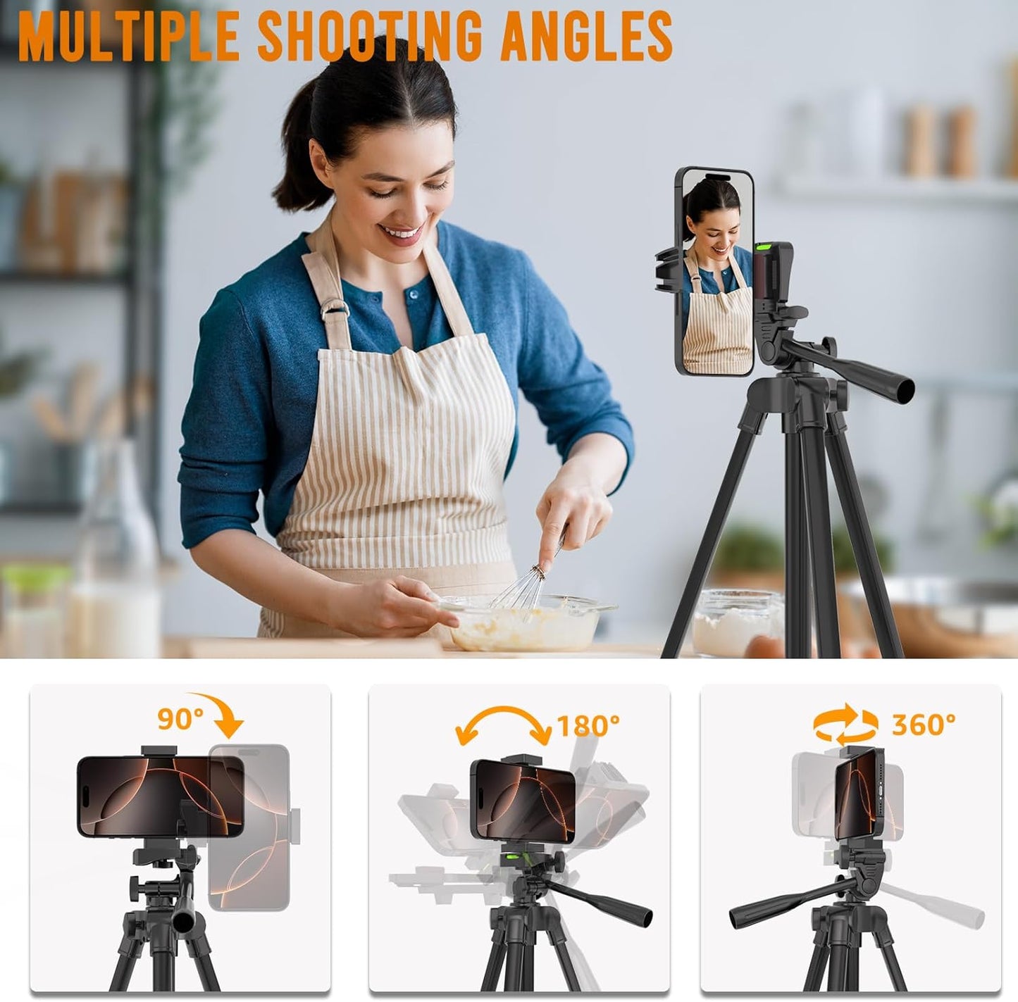 Lusweimi 53'' 16 Max/15 Luswemi Phone & Camera Mount Tripod Stand with Remote and Holder, Portable Cellphone Tripod