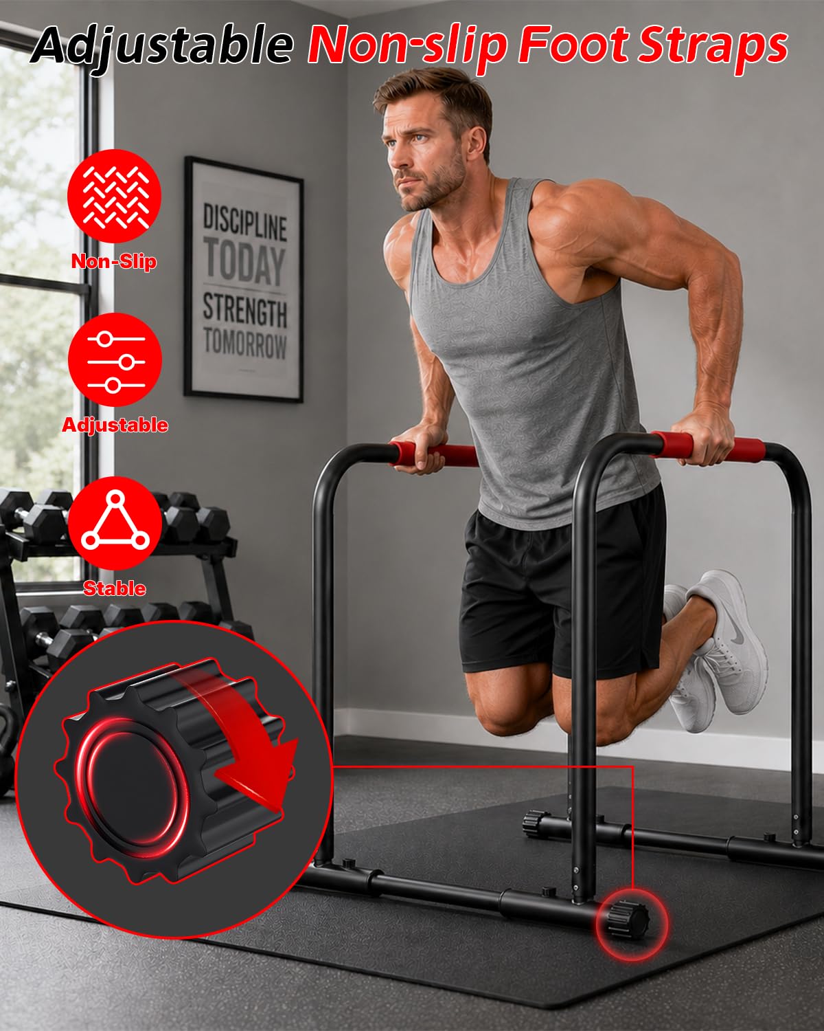 Streamnova Dip Bar Station, 1100LBS Heavy-Duty Adjustable Height & Width Parallel Bars with Dual Inner Connectors ltra-Stable Settings & Non-Slip Feet for Home Gyms, Upper Body & Core Training