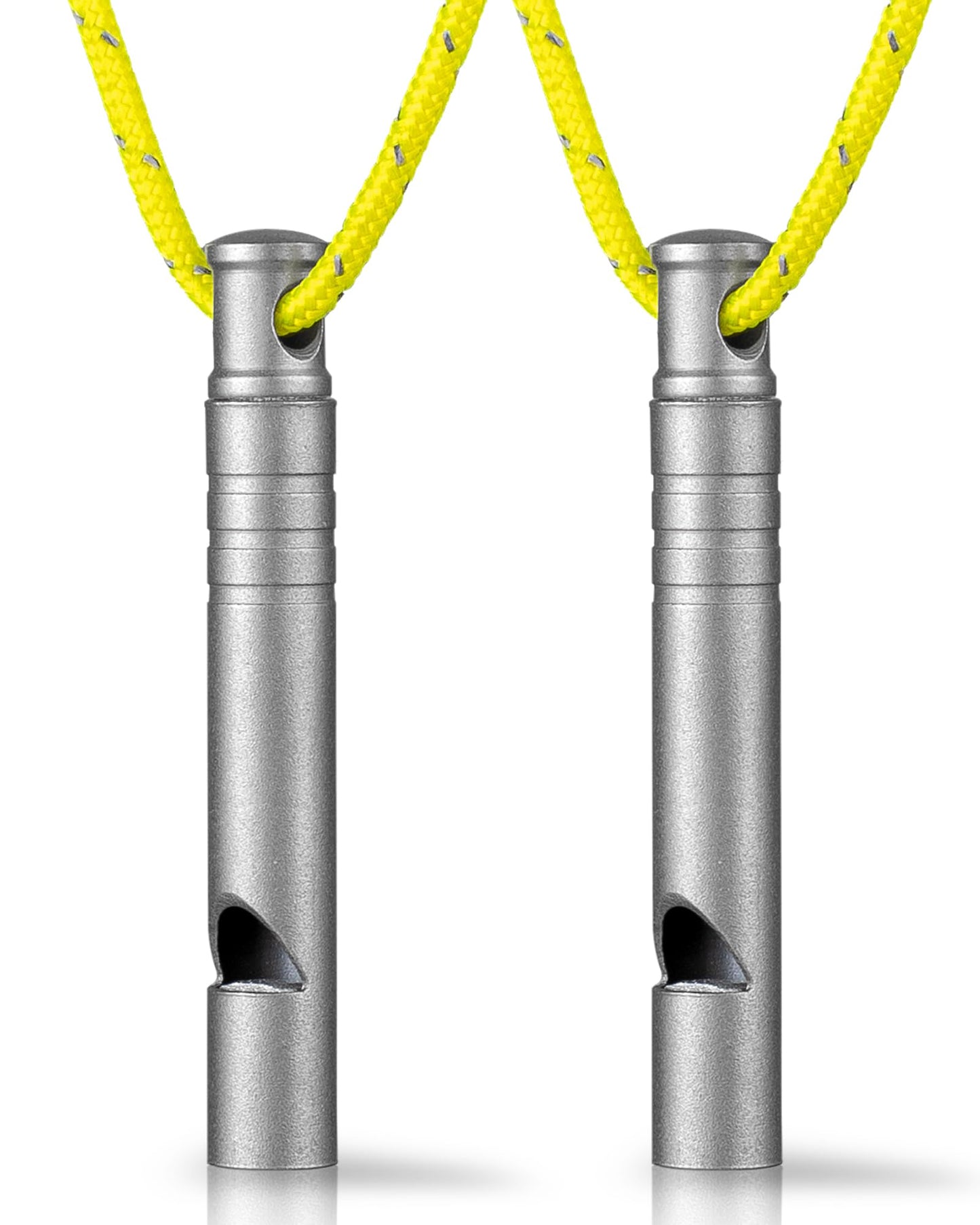 TISUR Titanium Emergency Whistle,120db Safety Whistle with Lanyard,Outdoor Survival Small Whistle for Life Saving,Hiking,Pets Training,Coach Sports (Gray-2PCS)