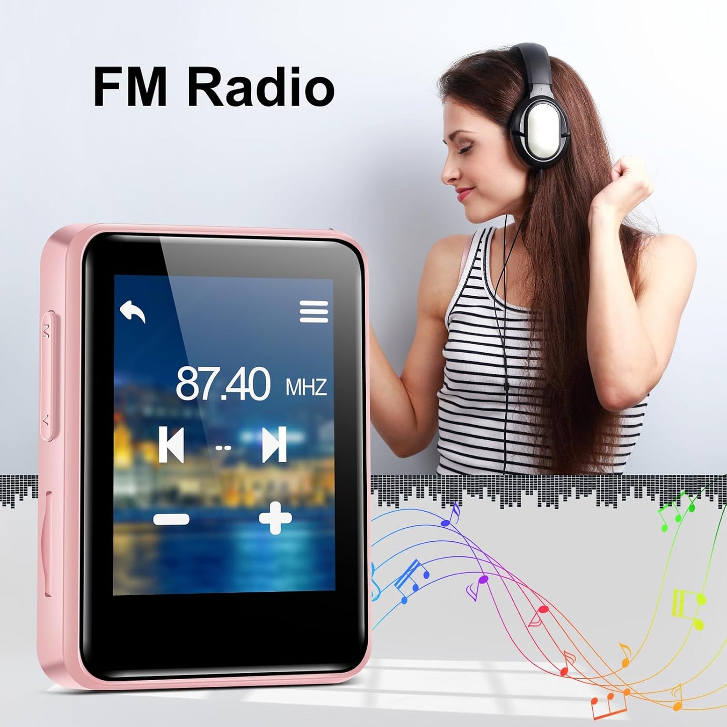 woolynew 1.8 inch 64GB MP3 512GB HiFi Portable Music Player, Equipped with Bluetooth Sport Player, FM Radio, Recording