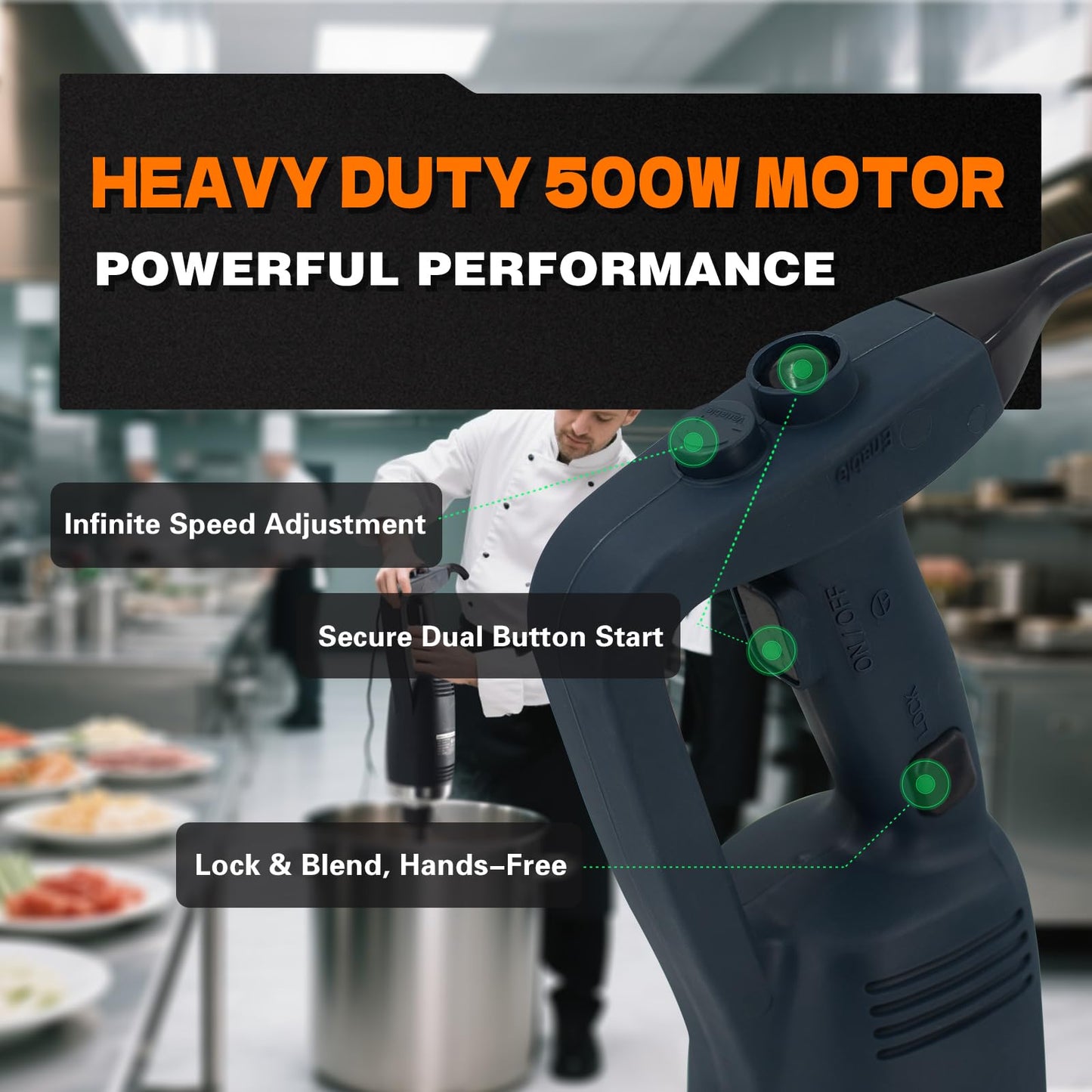 COOLUMA Commercial Immersion Blender, 500W Heavy Huty Hand Blender With 16 Inch Removable Shaft, 6,000-20,000 RPM Variable Speed, Industrial Hand Mixer For Pro Restaurant Kitchen.