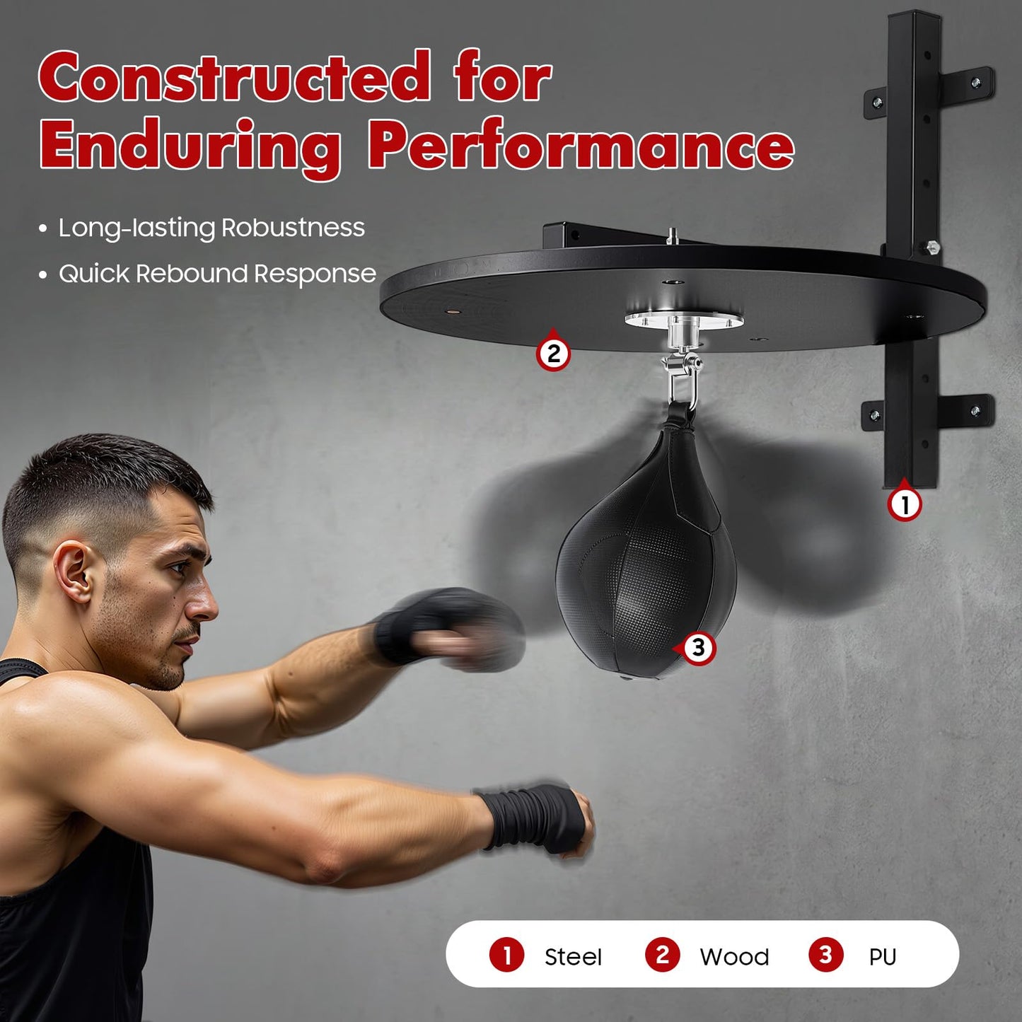 Speed Bag Platform Kit for Indoor Boxing, Heavy Duty Speed Bag for Boxing Training Equipment with Punching Ball, Adjustable Height Wall Mounted Speedbag Platform for Home Gym