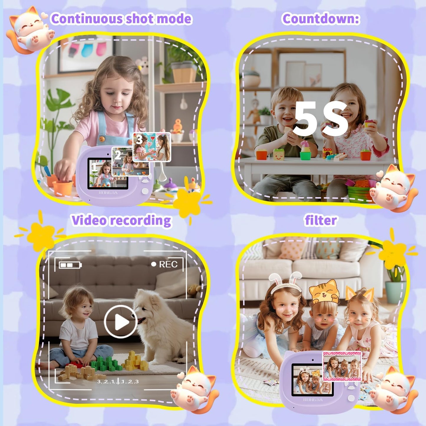 Rongta 1080P 3 4 5 6 7 8 Portable Instant Camera for Kids Print Photos Travel Digital Video Camera for Toddlers Year