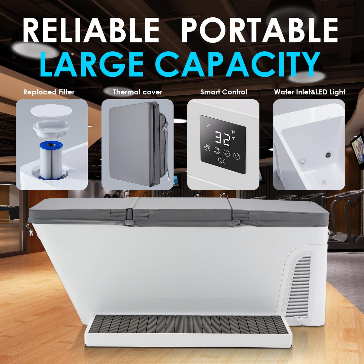 ICEGALAX Ice Bath Tub with Built-In Chiller (Down to 32℉), Smartphone Control, Whisper-Quiet, Freestanding Design for Full-Body Recovery & Cold Therapy, All-in Gen 2