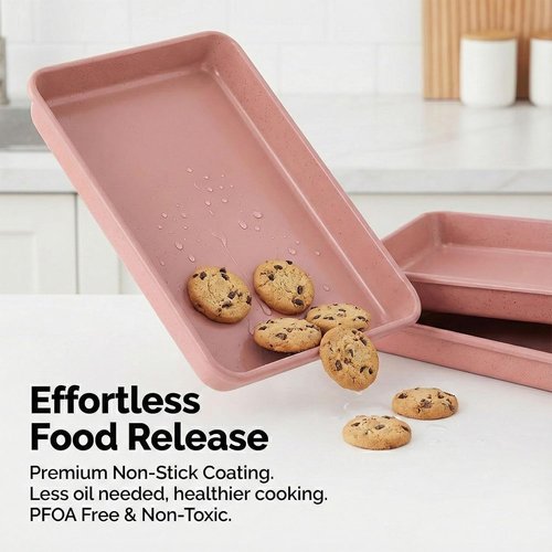 11x9 Baking Pan Set of 3 - Non-Stick Rectangular Cake & Brownie Pans in Pink | Perfect for Home Baking