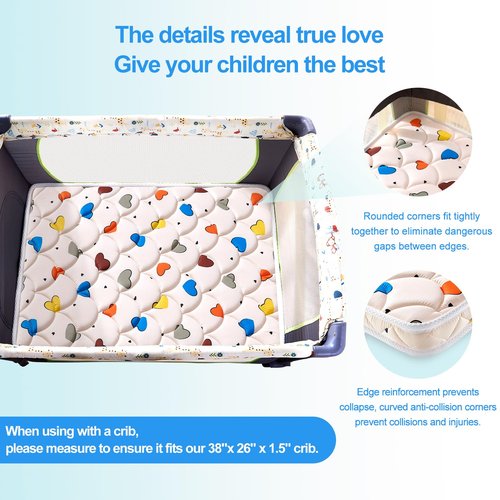 Feisaibaoly Pack and Play Mattress (38 “x26 ”x1.5),Skin Friendly Fabric, Soft, Breathable and Quiet, Provides Baby Friendly Support and Helps Healthy Spine Development,Pack and Play Topper.