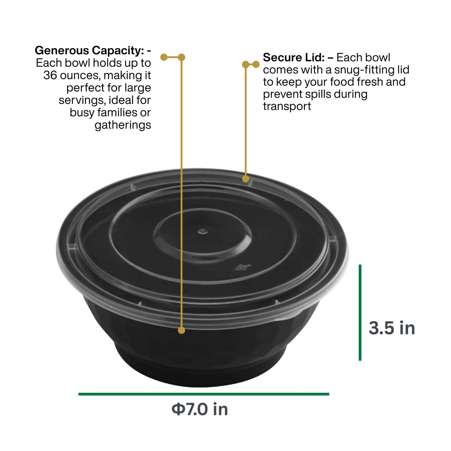ProTakeOut Disposable Noodle Bowls with Lids – 42 oz Microwaveable Ramen & Soup Containers, Leak-Resistant, BPA-Free, Stackable Food Storage for Restaurants & Takeout – 40 Sets, Black