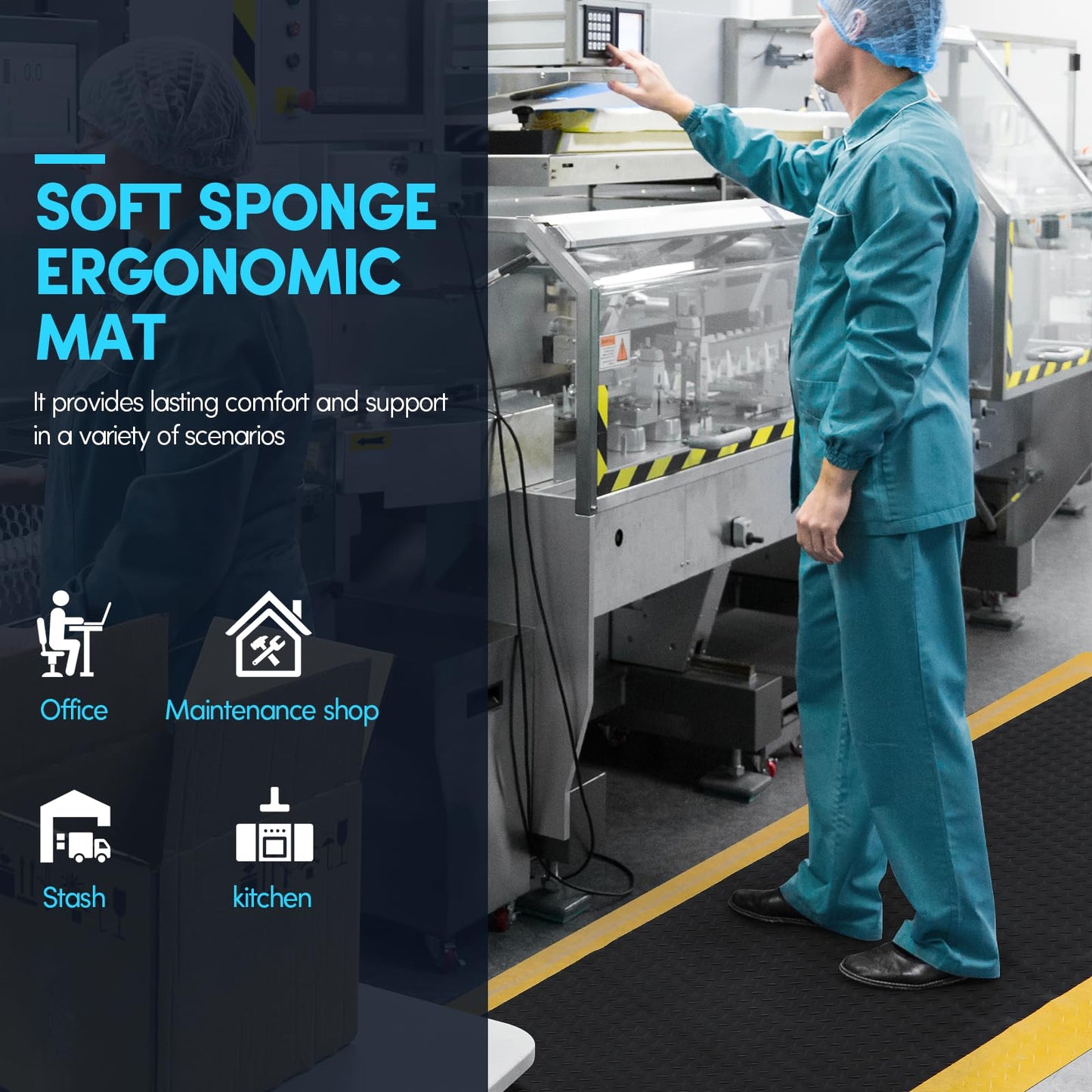 GOOFCXO 3 x 6 FT Anti Fatigue Mats Industrial 15/16 Inch Thick Soft Sponge Ergonomic Mat Durable Heavy Duty Diamond Plate for Standing Non Slip Industrial Grade Floor Mat for Leg & Back Pain
