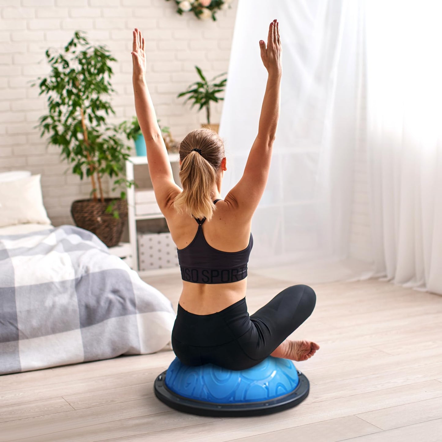 ATIVAFIT HALF BALL BALANCE TRAINER Inflatable Yoga‑Stability Ball for Core Strength & Home Workouts with Resistance Bands, Pump & Anti‑Slip Base (Supports up to 660 lbs)