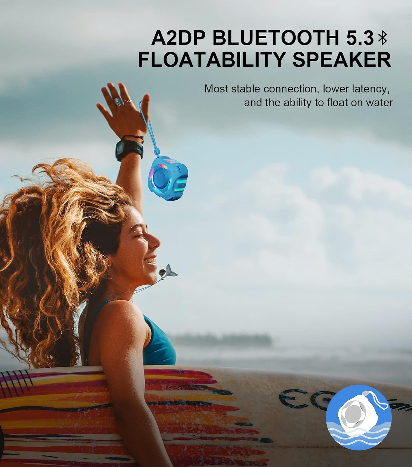 comiso IP67 2000mAh, Shower Bluetooth Speaker, Waterproof Speaker with LED Light, Portable Speakers with True Wireless