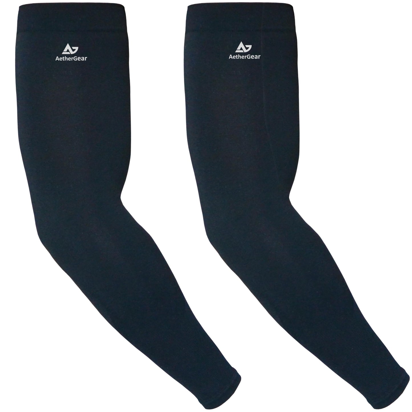 AetherGear Compression Arm Sleeve (2 pack) - Men and Women for Basketball, Volleyball, Tennis, Golf, Baseball, UV Protection (Black)