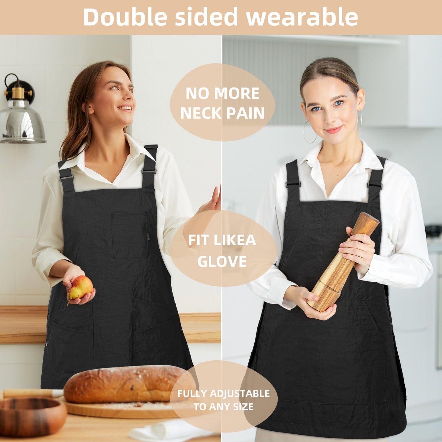 XJSLDYN Aprons for Women with Pockets Adjustable Double-Sided Wearable Durable Lightweight Chef Cooking Kitchen Restaurant Aprons for Women Men