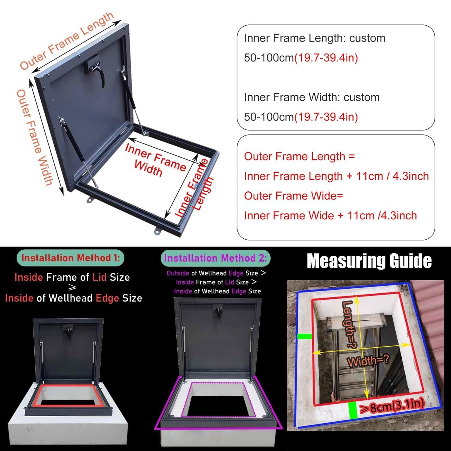 Roof Hatch Door Skylight, 28x31in / 71.1x78.7cm Galvanized Steel Plate, Thermal Insulation, Customizable Size, Emergency Escape for Industrial Factories and Warehouses