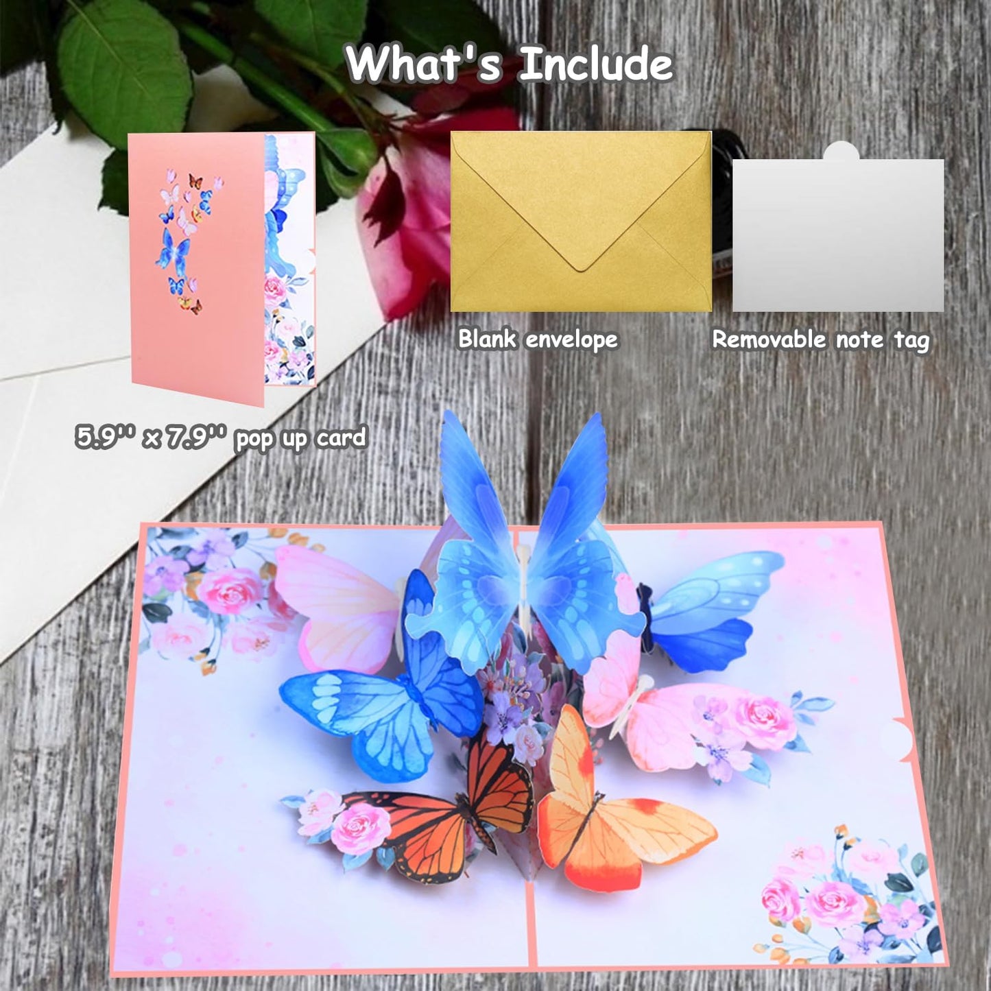 ROBBEAR 3D Butterfly & Flower Pop-Up Greeting Card - Handmade for Birthdays, Mother's Day & Anniversaries
