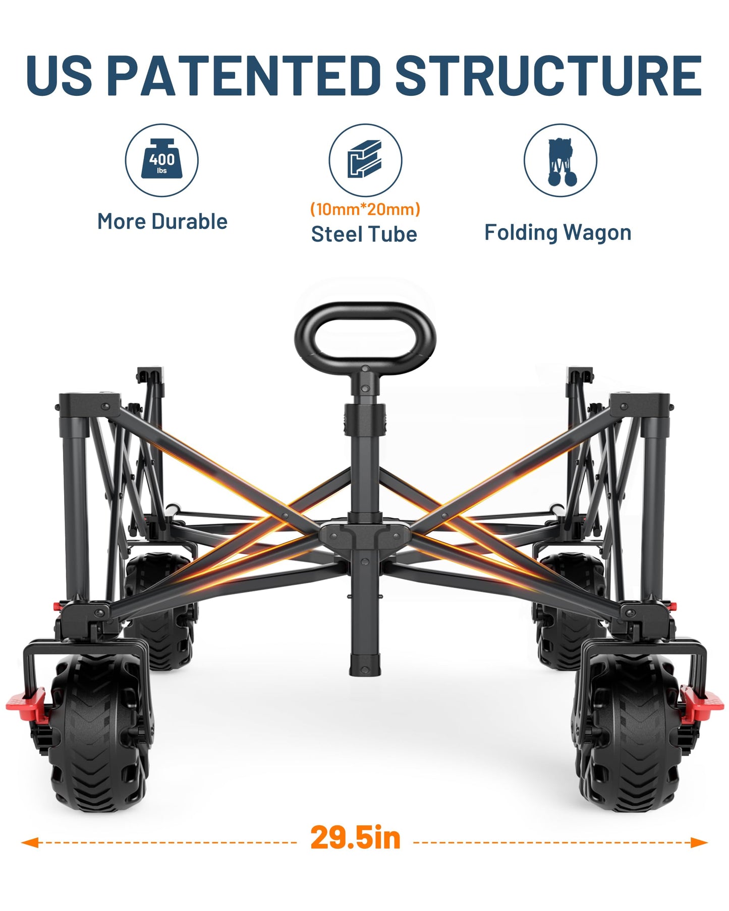 TIMBER RIDGE 600L Beast Wagon 26" W Extra Wide All Terrain Folding w/Big Wheels, Cargo Net & Tailgate, 26" W and 55.25" L, 400lbs Heavy Duty Collapsible Portable Cart for Camping, Sports, Dogs, Blue