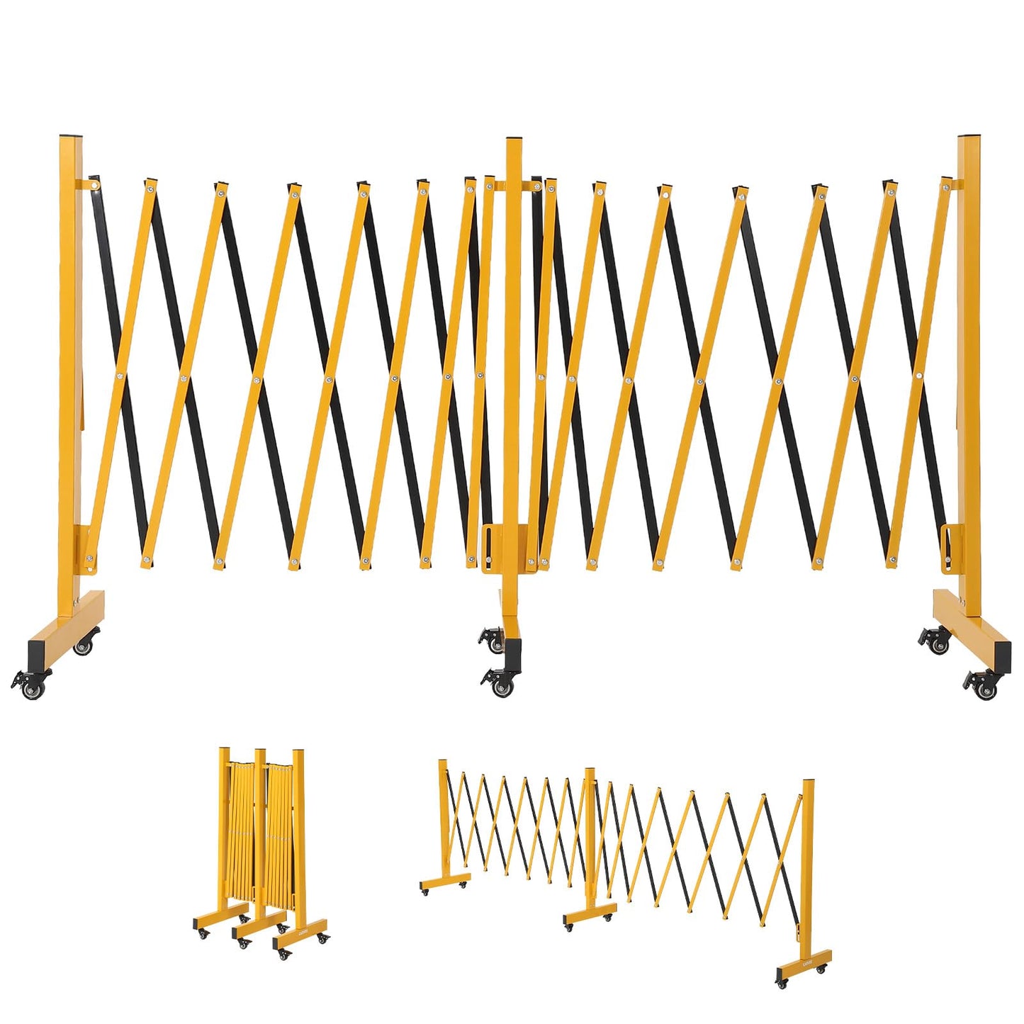 16FT Metal Expandable Mobile Barricade,Industrial Folding Security Gate Driveway Gate, Retractable Retractable Gate Outdoor,Folding Safety Barricade with Casters