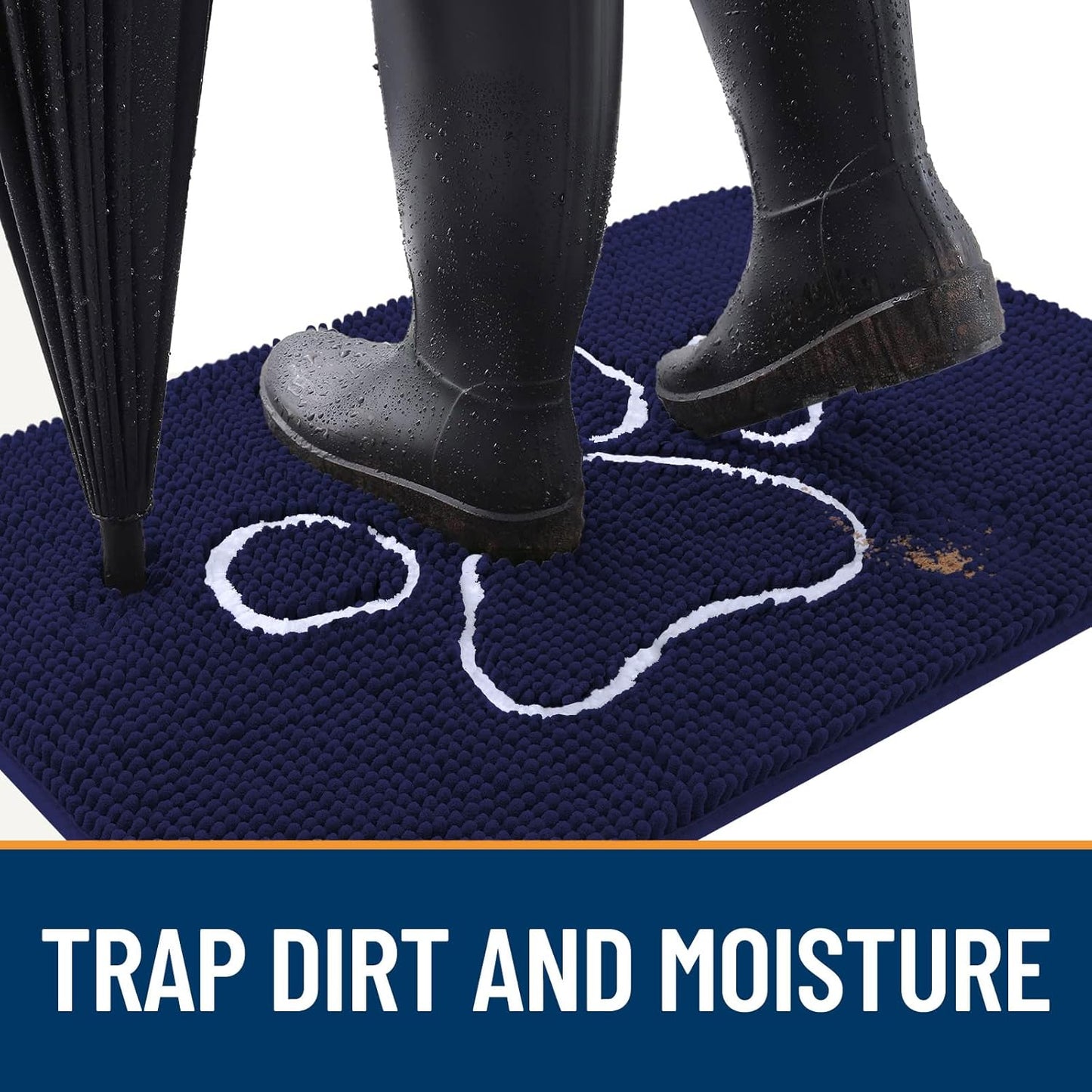OLANLY Dog Door Mat - Absorbent Non-Slip Mud Mat for Muddy Paws | 40x32 Paw Print Design in Navy Blue