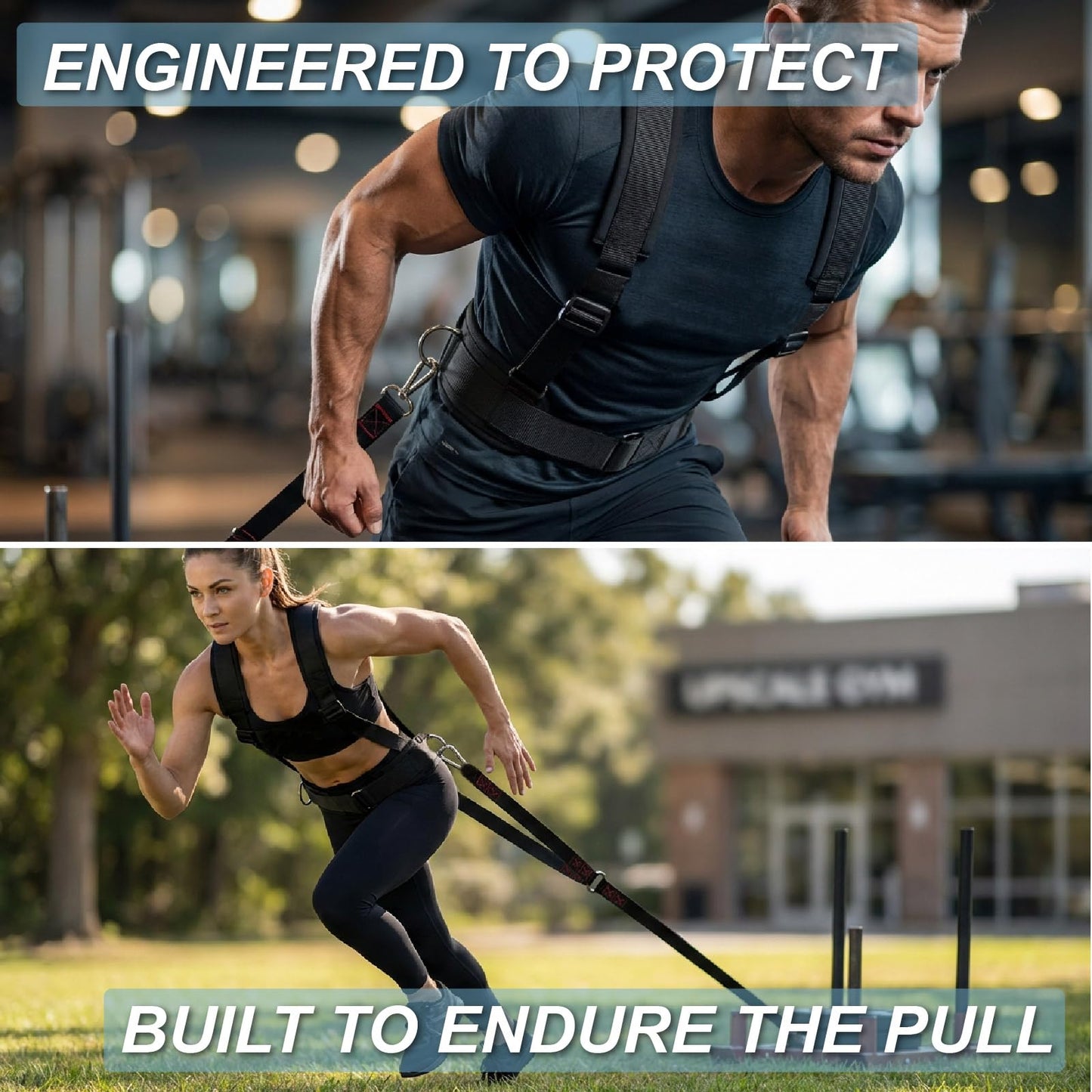 J Bryant Sled Pull Harness System with Y-Shaped Pull Strap, Adjustable Harness with D-Rings, Non-Slip Waist Belt for Strength, Speed & Resistance Training