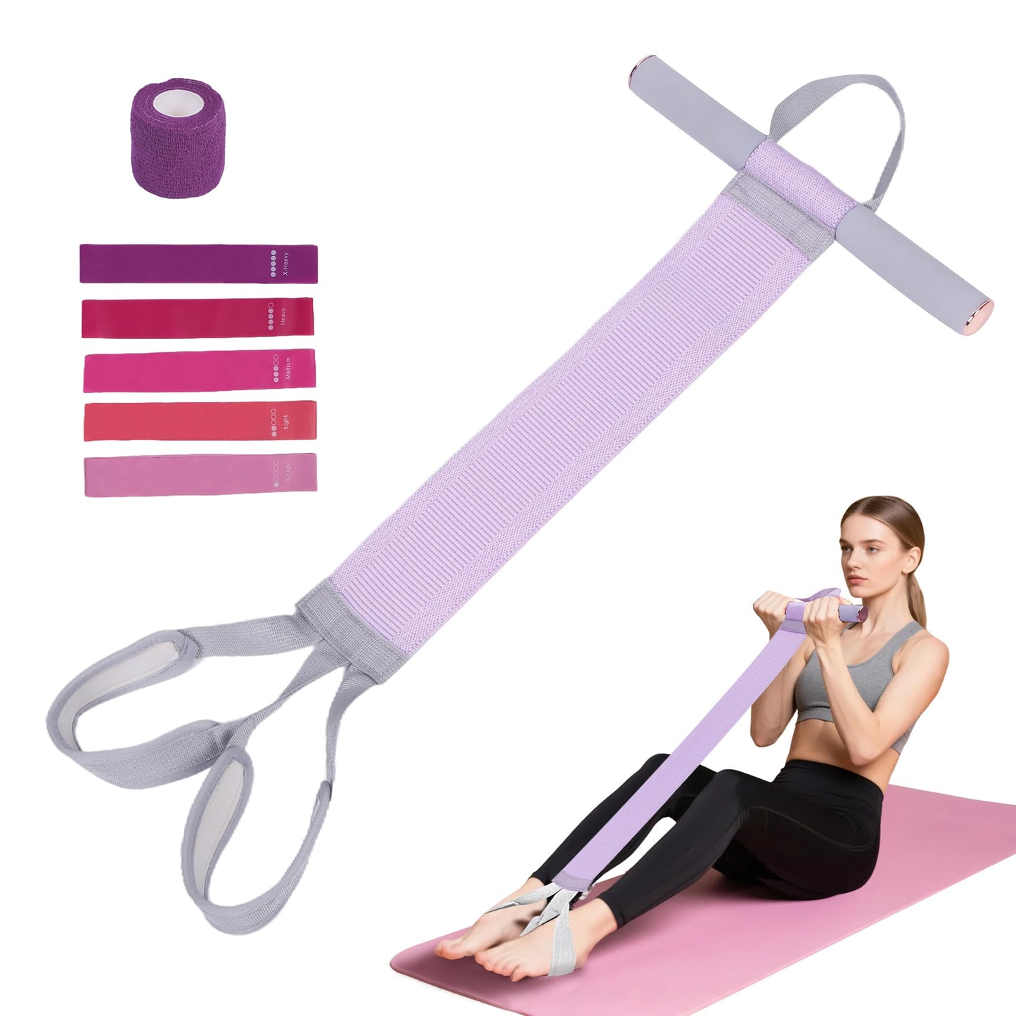 Fabric Resistance Band with Handles, 120lb Non-Slip Foot Pedal Resistance Band for Ankle Puller Sit-up & Leg Equipment Exercise, Multifunction Fitness Resistance Bands for Mothers Day