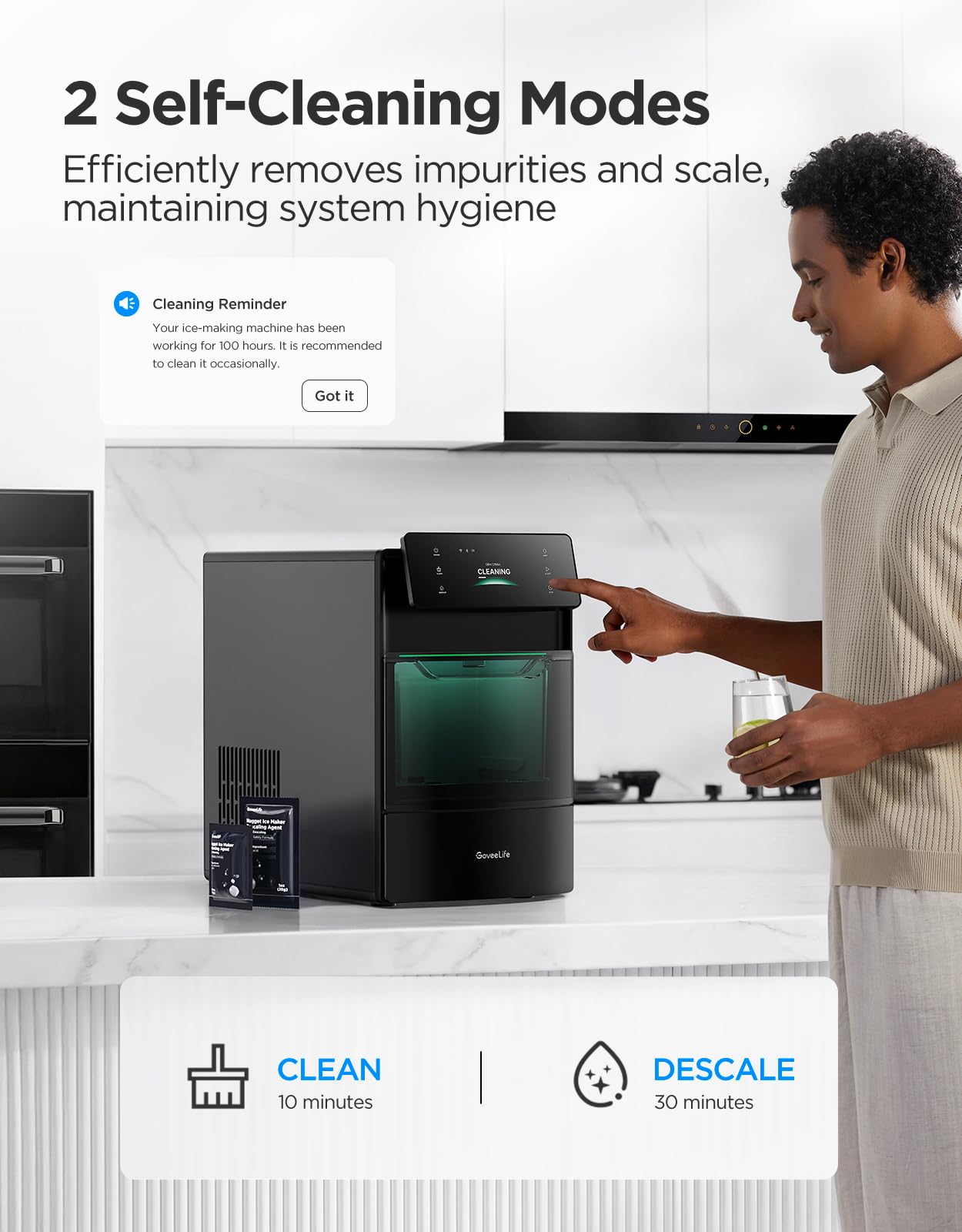 GoveeLife Smart Nugget Ice Maker Pro, 60lbs Daily, 6-Minute First Ice, 40dB Ultra-Quiet with AI NoiseGuard, App & Voice Control, Self-Clean, 3.5lbs Basket & Dual Water Tanks, for Home Kitchen, Party