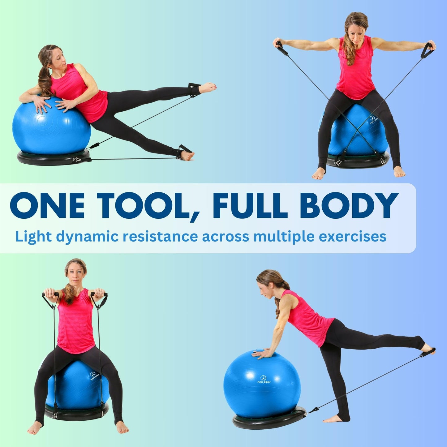 ProBody Pilates Yoga Ball Chair, Exercise Ball Chair with Base or Stand for Home Office Desk Sitting or Workout, 65cm Antiburst Balance Ball & Stability Ball Seat for Back, abs (Blue)