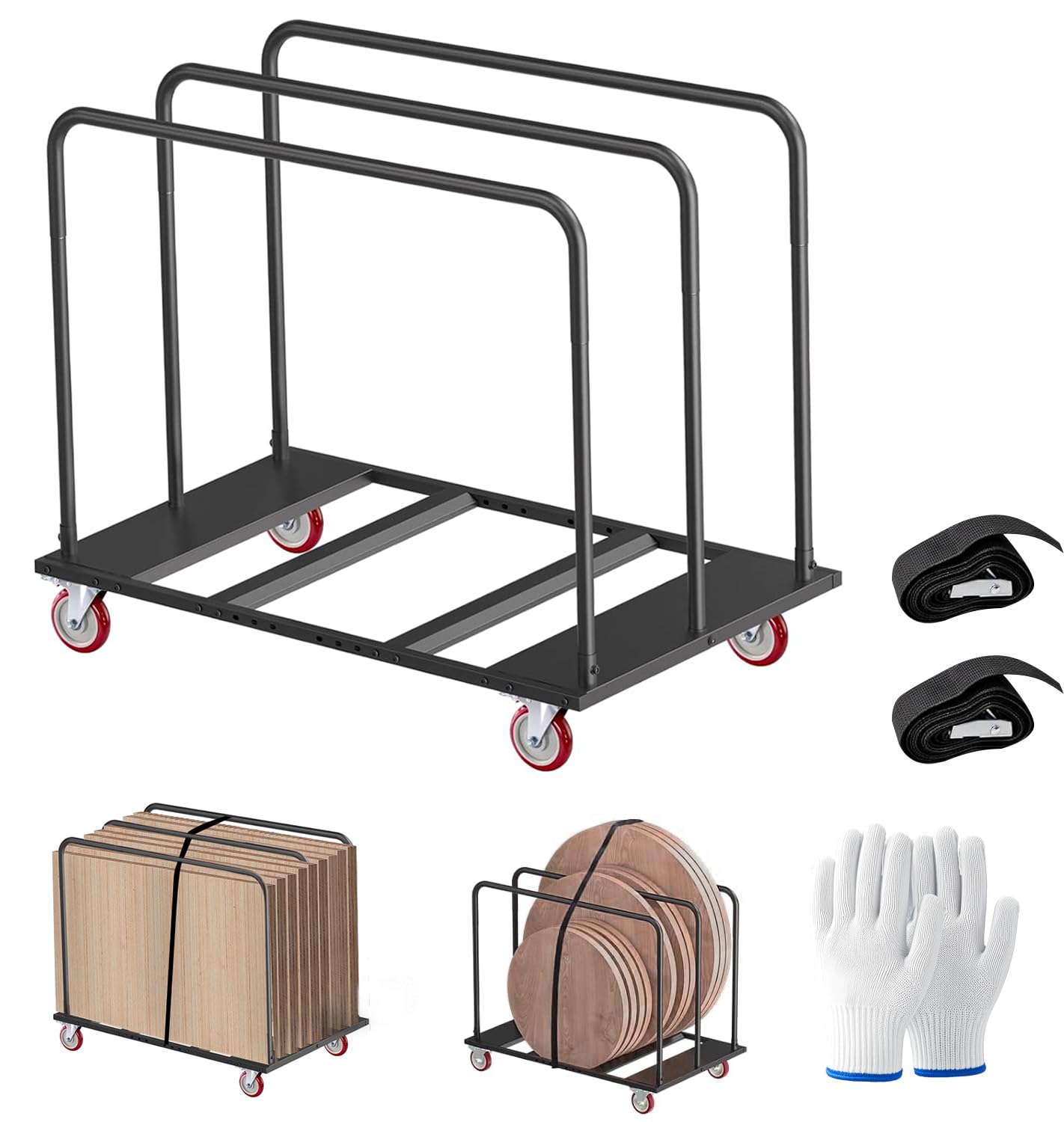 A AIKOOL Folding Table Cart, 1800 LBS Heavy Duty Drywall Dolly with 5" PU Swivel Locking Wheels, 46"x29"x39" Multi-Purpose Cart for 60" Round Tables, Sheetrock, Lumber, Hotel, Party, Warehouse, Garage