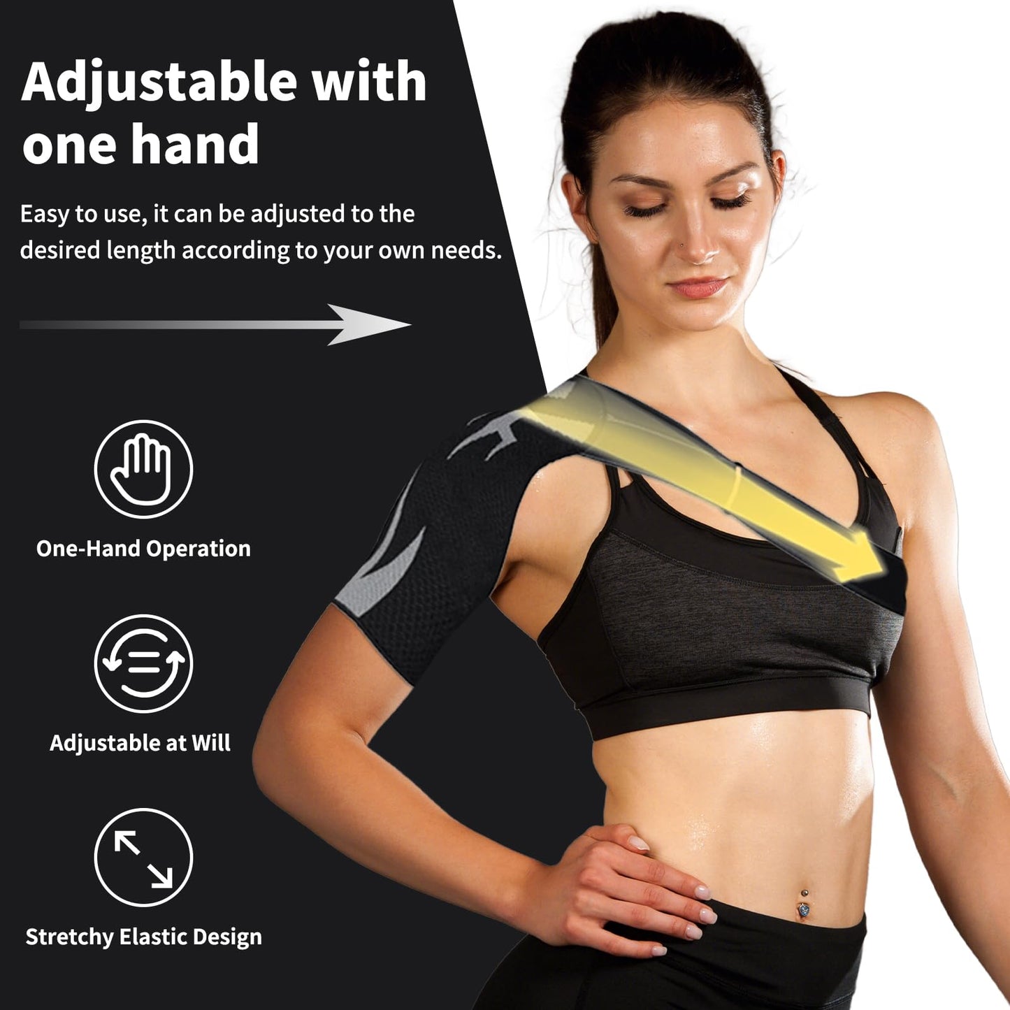 HOUM Rotator Cuff Shoulder Brace with Adjustable Compression Sleeve, Hot/Cold Pack Compatible, Breathable Shoulder Support for Pain Relief, Fits Left/Right Arm, Men & Women (Medium)