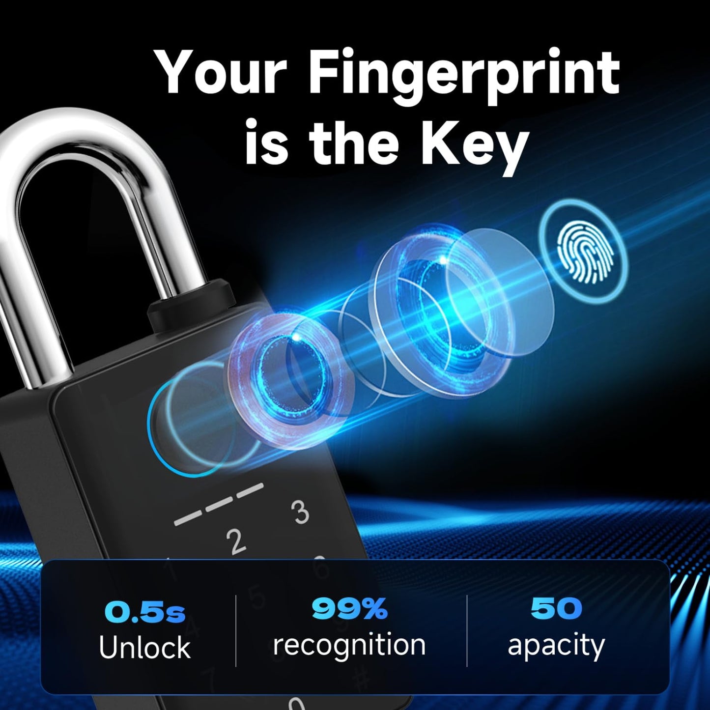 Aurosmart Heavy Duty Fingerprint Padlock with Key, Smart Gate Lock with Keypad, Keyless Entry Digital Combination Lock for Outdoor Fence, Gate, Shed, Storage Unit, Pool, Locker, Tuya App
