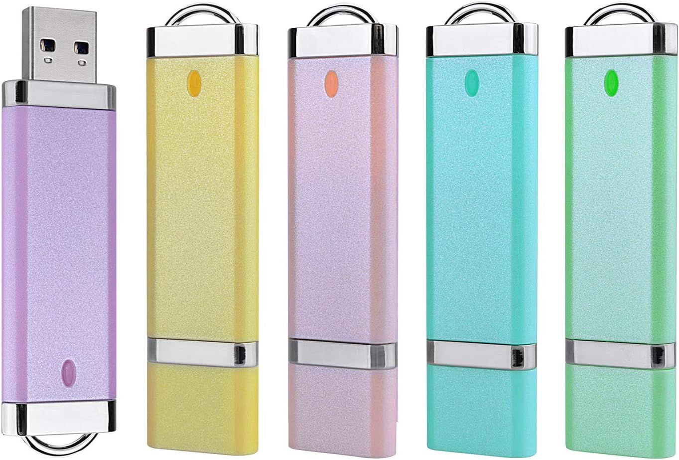 Aiibe 2GB 2G 5 Pack 2.0 2GB (5 USB Flash Drive USB Memory Stick Thumb Drives Mixed Colors: Blue Green Yellow Pink