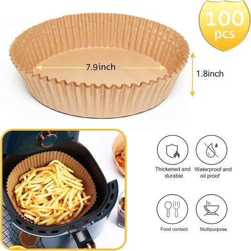 Air Fryer Liners | 100-Pack Non-Stick Parchment Paper for Easy Cleanup - Fits Most 3-10 QT Air Fryers