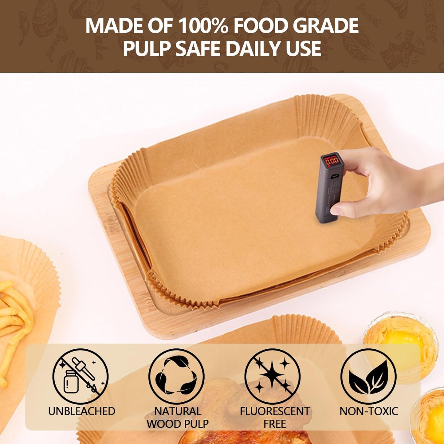 UBeesize Air Fryer Paper Liners - 150 PCS Non-Stick Parchment for Ninja DZ201/DZ401 | Oil & Water Proof (8.5" x 5.5")