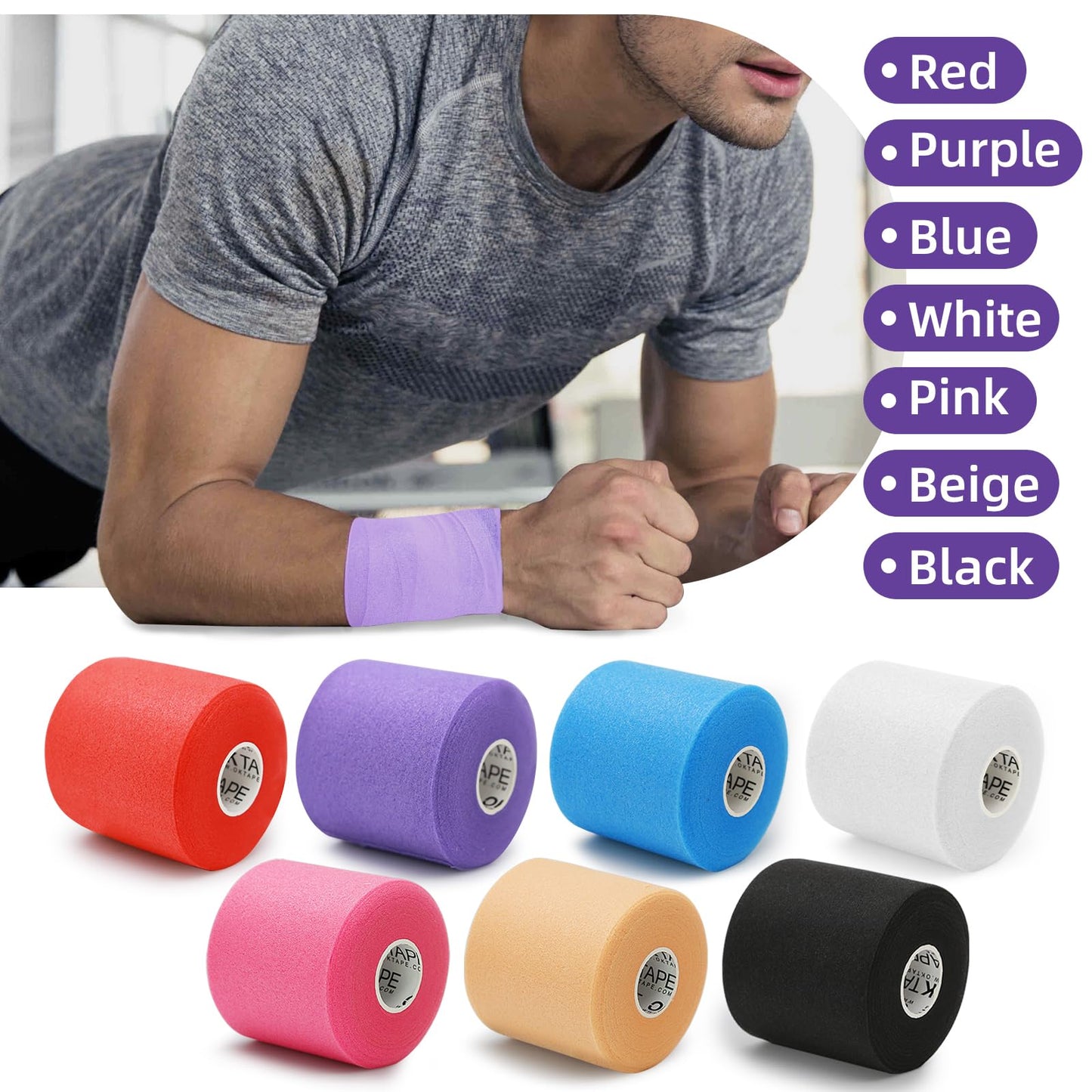 OK TAPE Pre Wrap Tape (4-Rolls, 120 Yards) - Athletic Foam Underwrap for Sports, Protect for Ankles Wrists Hands and Knees, 2.75 Inches - Purple