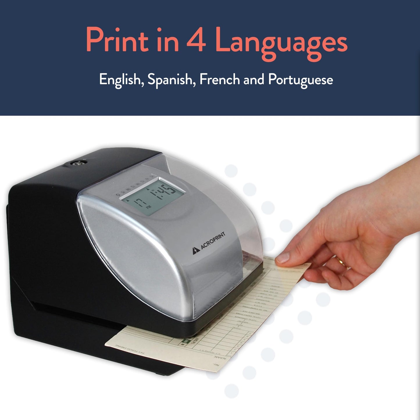 Acroprint Electronic Time Clock Machine – Time Stamp Machine for Employees, Ideal for Small Business, Accommodates Right or Left-Hand Time Cards, Selectable Hour Format