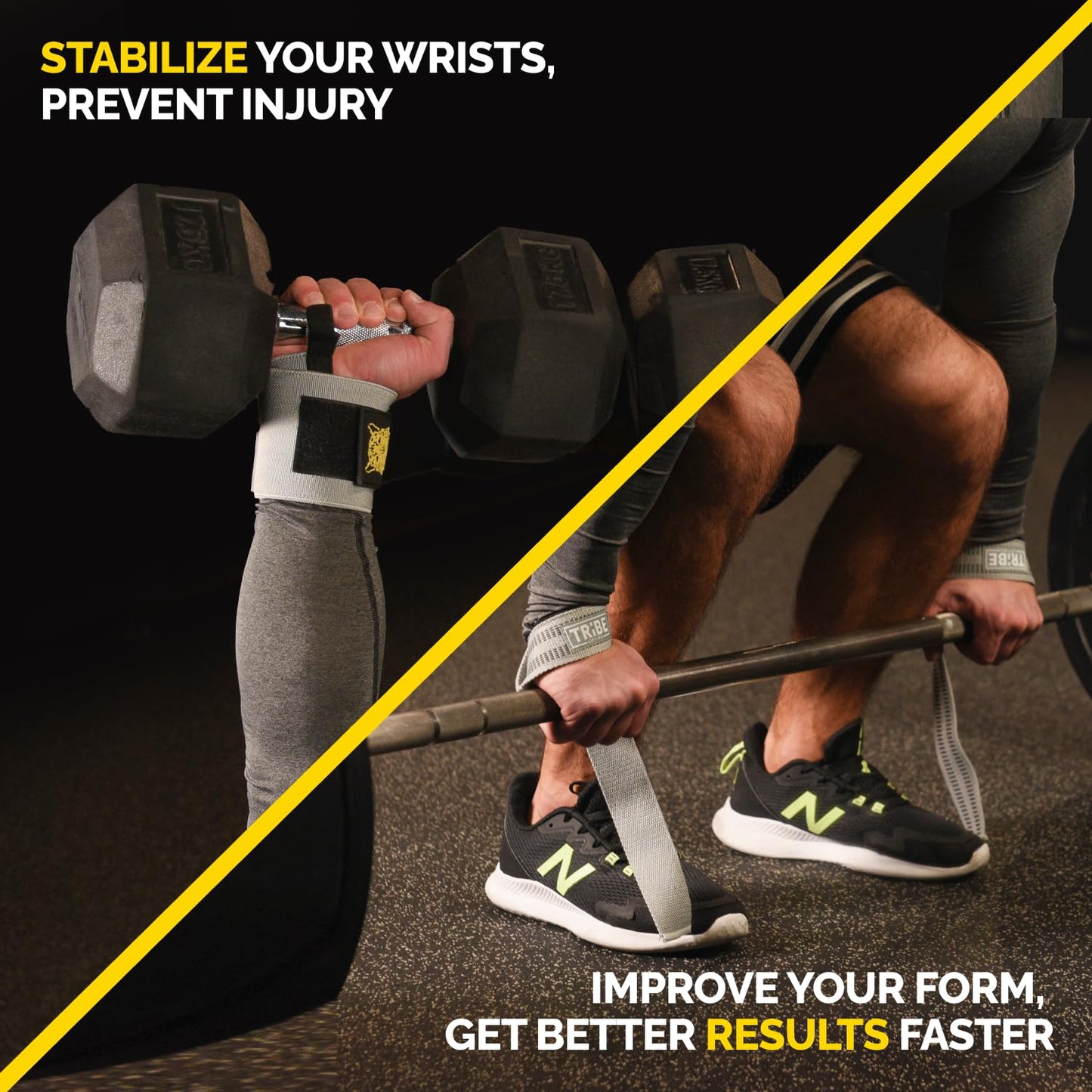 Tribe Lifting Wrist Wraps and Lifting Straps for Weightlifting - Heavy Duty Wrist Straps for Weightlifting Men - Gym Wrist Wraps for Bench Press, Deadlift Straps for Weight Lifting Accessories