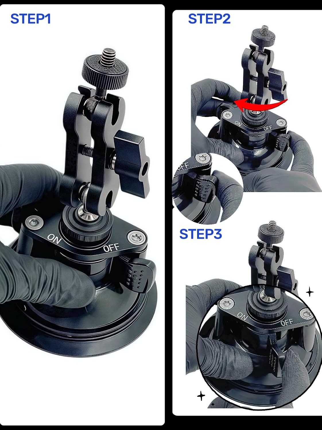 LSYRIA 1/4" 360 Insta360 X3, Double Layer Suction Cup Mount with Double Ball Head Magic Arm, Screw Rotating Camera