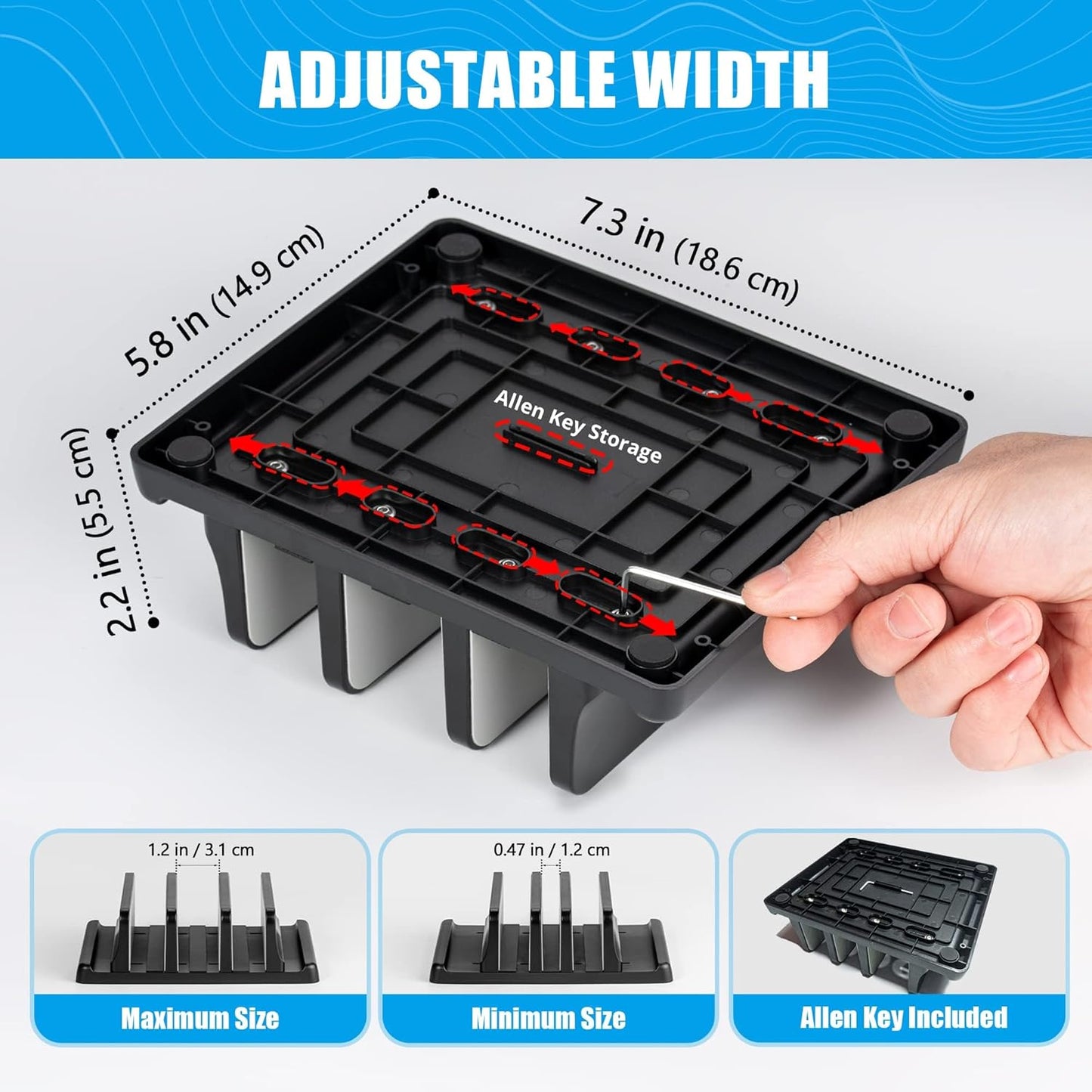 Ryvlan 3 17 Inches Vertical Laptop Stand, Slot Adjustable Laptop Storage Rack and Desk Organizer, Silicone-Padded