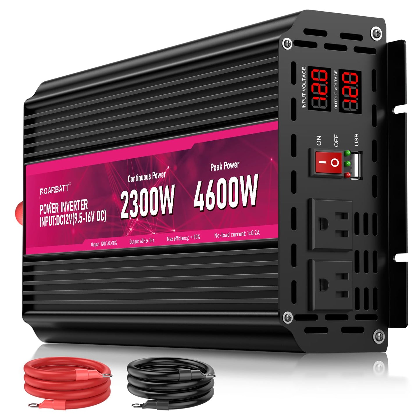 2300W Power Inverter,12V DC to AC 110V120V Peak Power 4600W with 2AC Outlets and 2.4USB Port,LCD Display Car Inverter for Power Converter Outdoor Activities,Emergency,Vehicles Truck RV Solar System